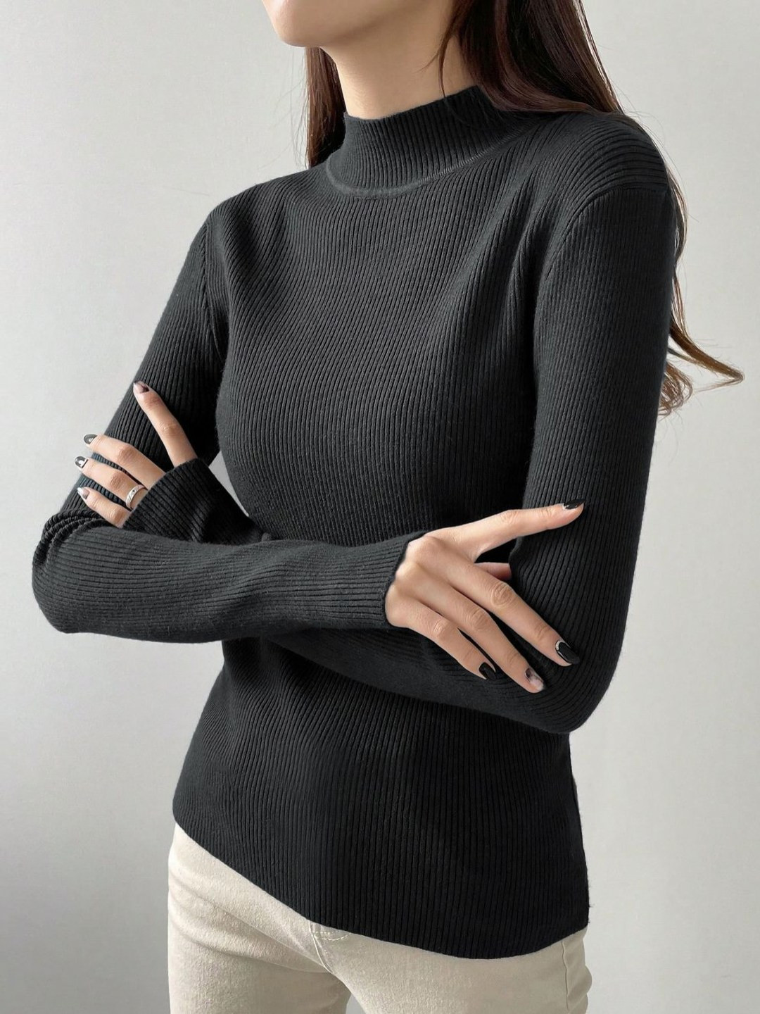 CLAFOUTIS Long Sleeves High Neck Slim Fit T-shirt