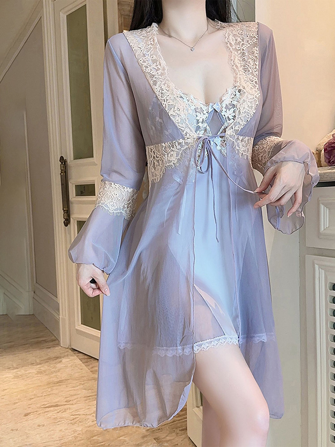 LULU & SKY Backless & Lightly Padded Baby Doll Nightdress