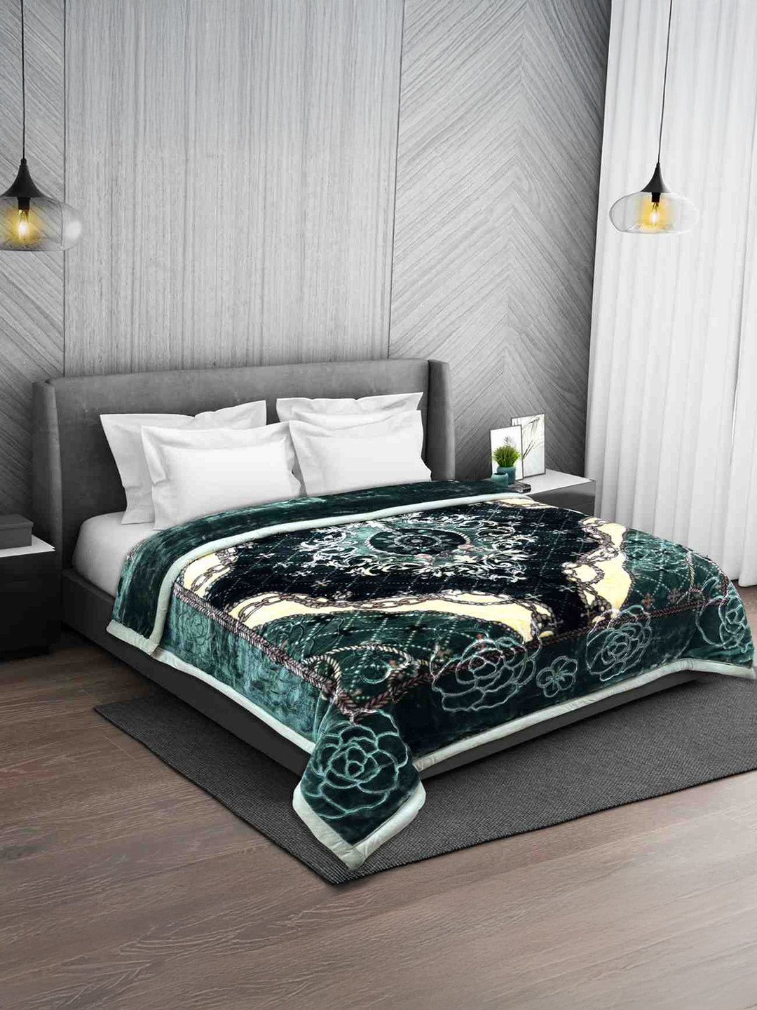 Signature Green Ethnic Motifs Mink Heavy Winter 1100 GSM Double Bed Blanket