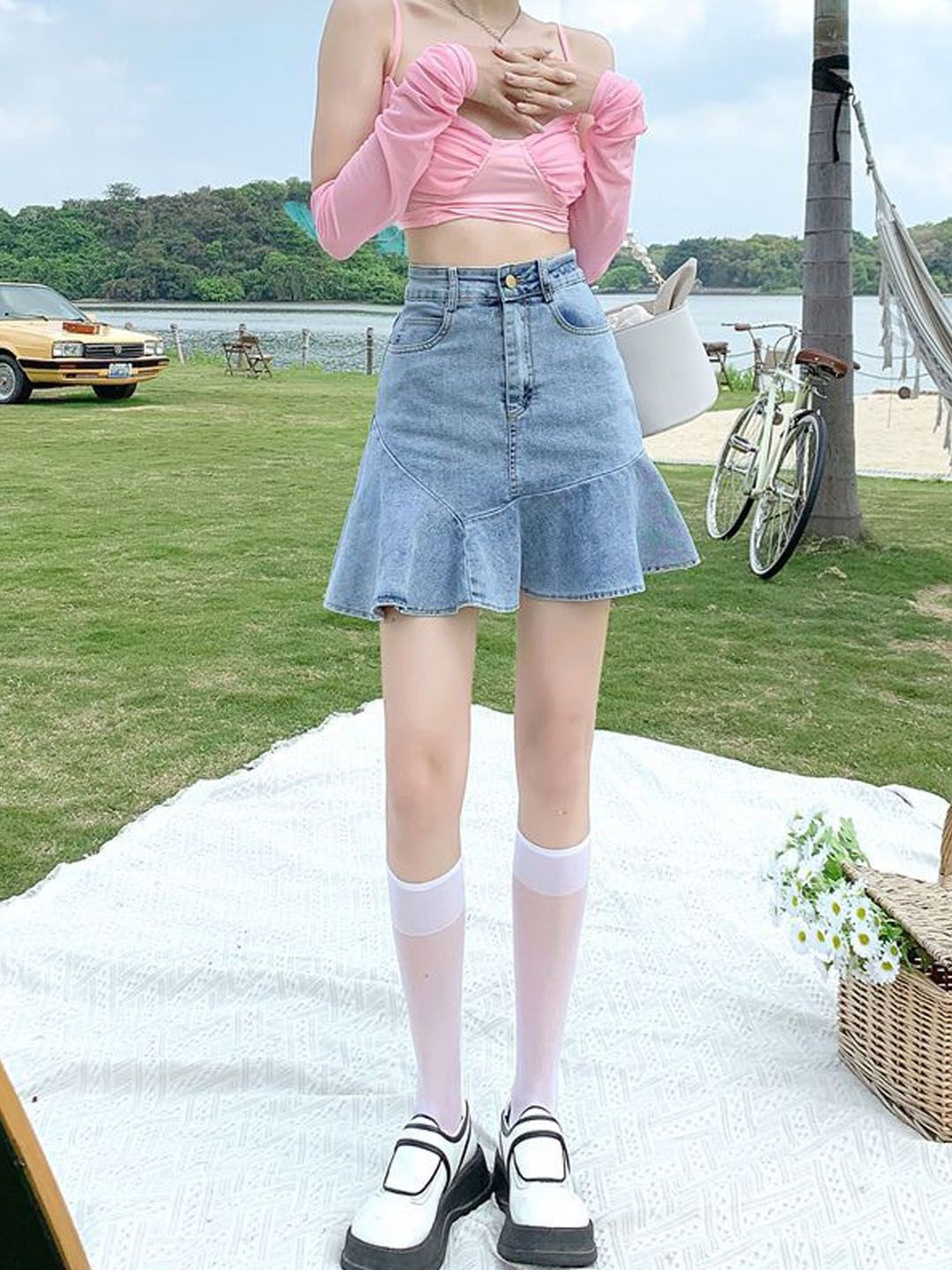 StyleCast Women Mid-Rise Tiered Denim Mini Skirt