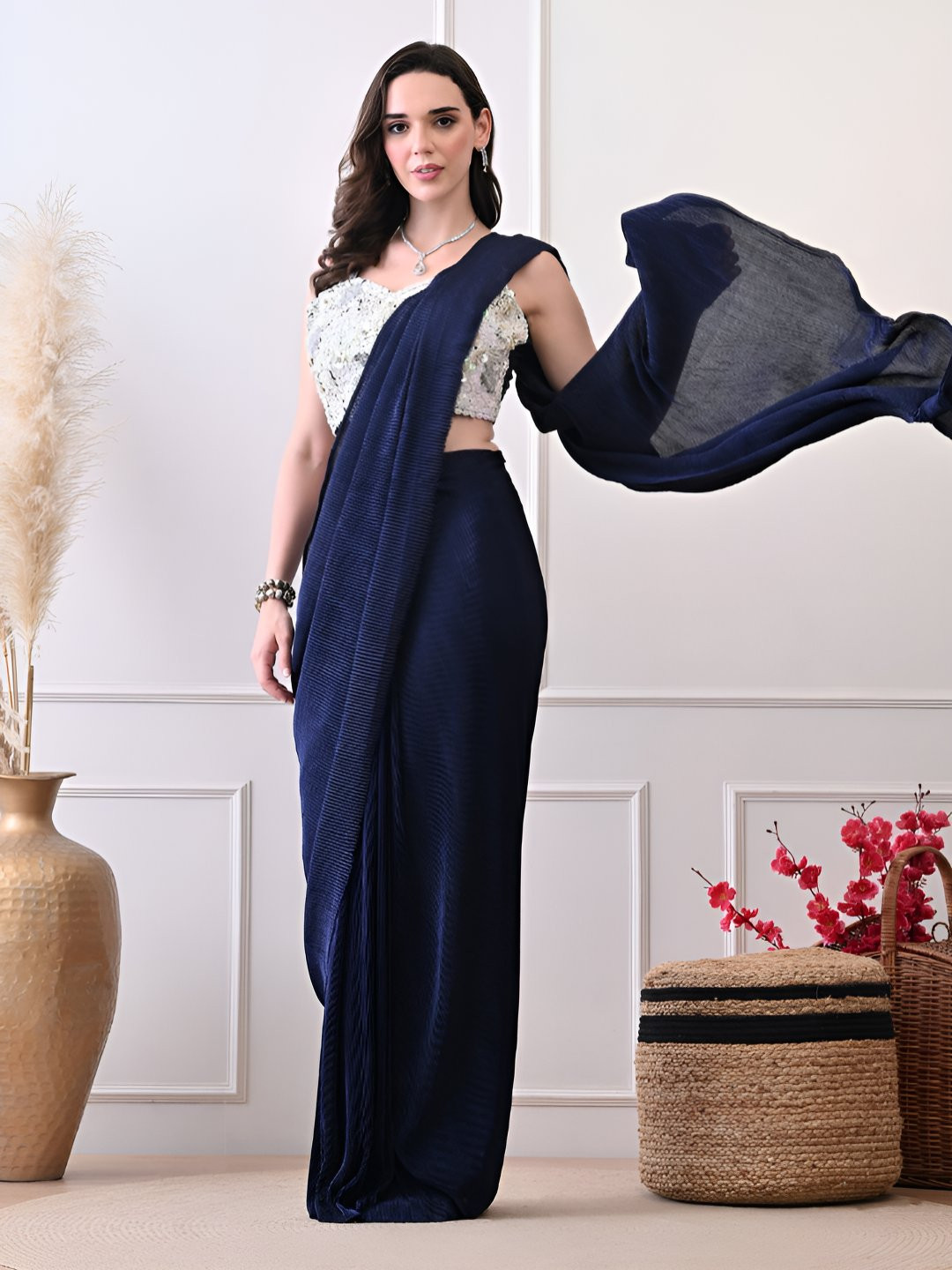 Shop Begum Ribbed Velvet Mysore Silk Saree