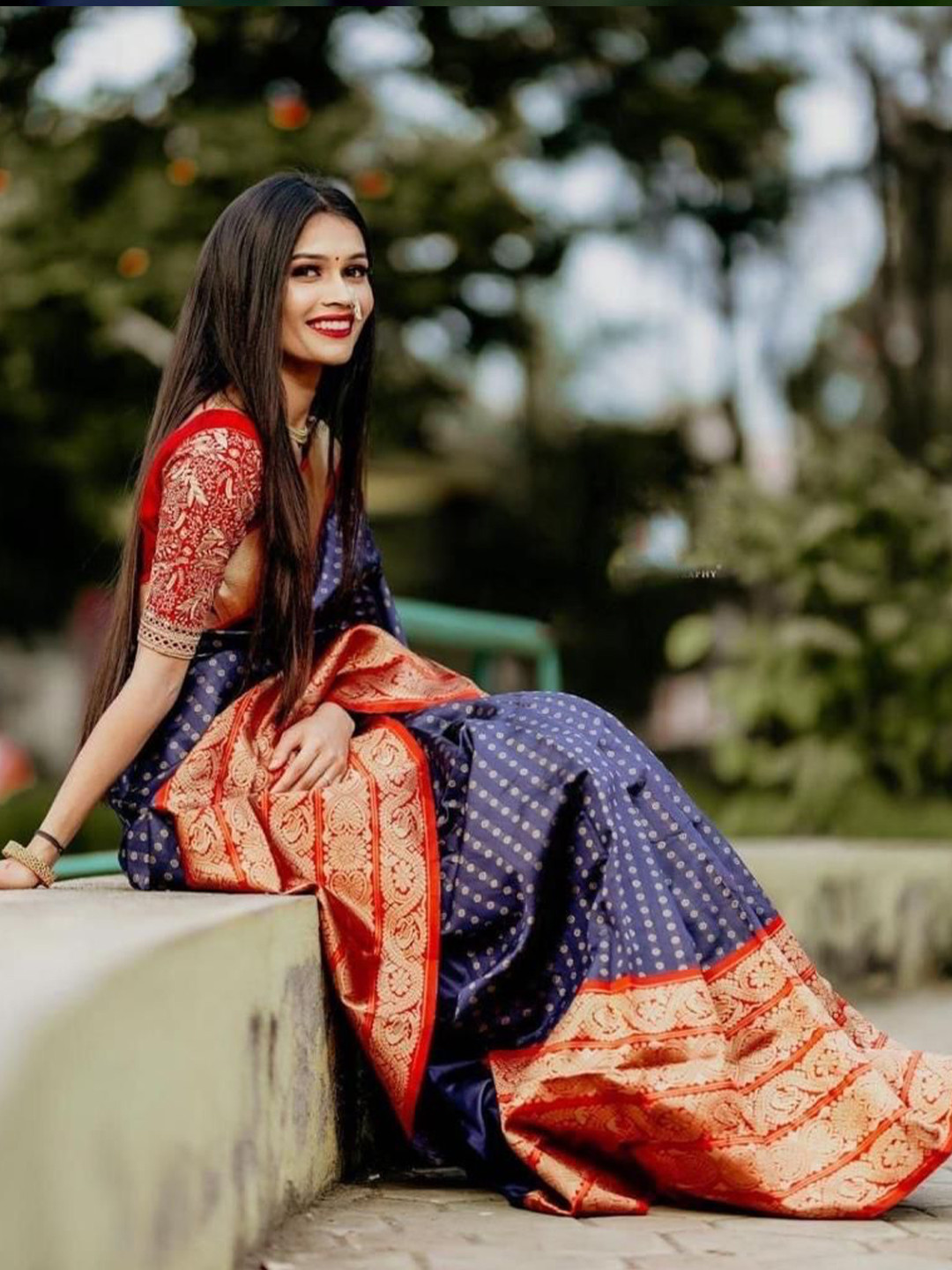 PHEASANT Polka Dots Woven Design Zari Border Saree