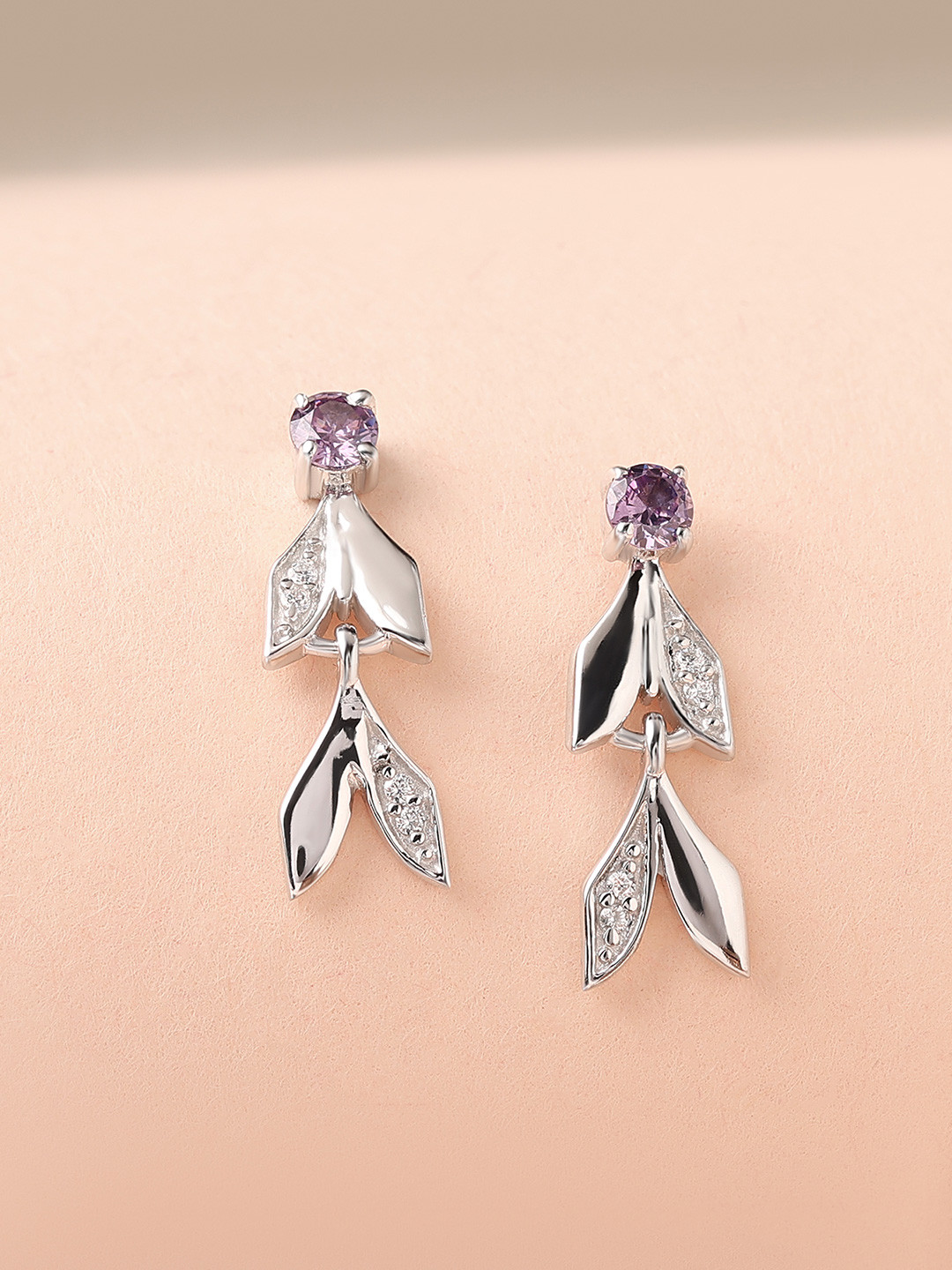 Ornate Jewels 925 Silver Purple Amethyst Leaf Earring