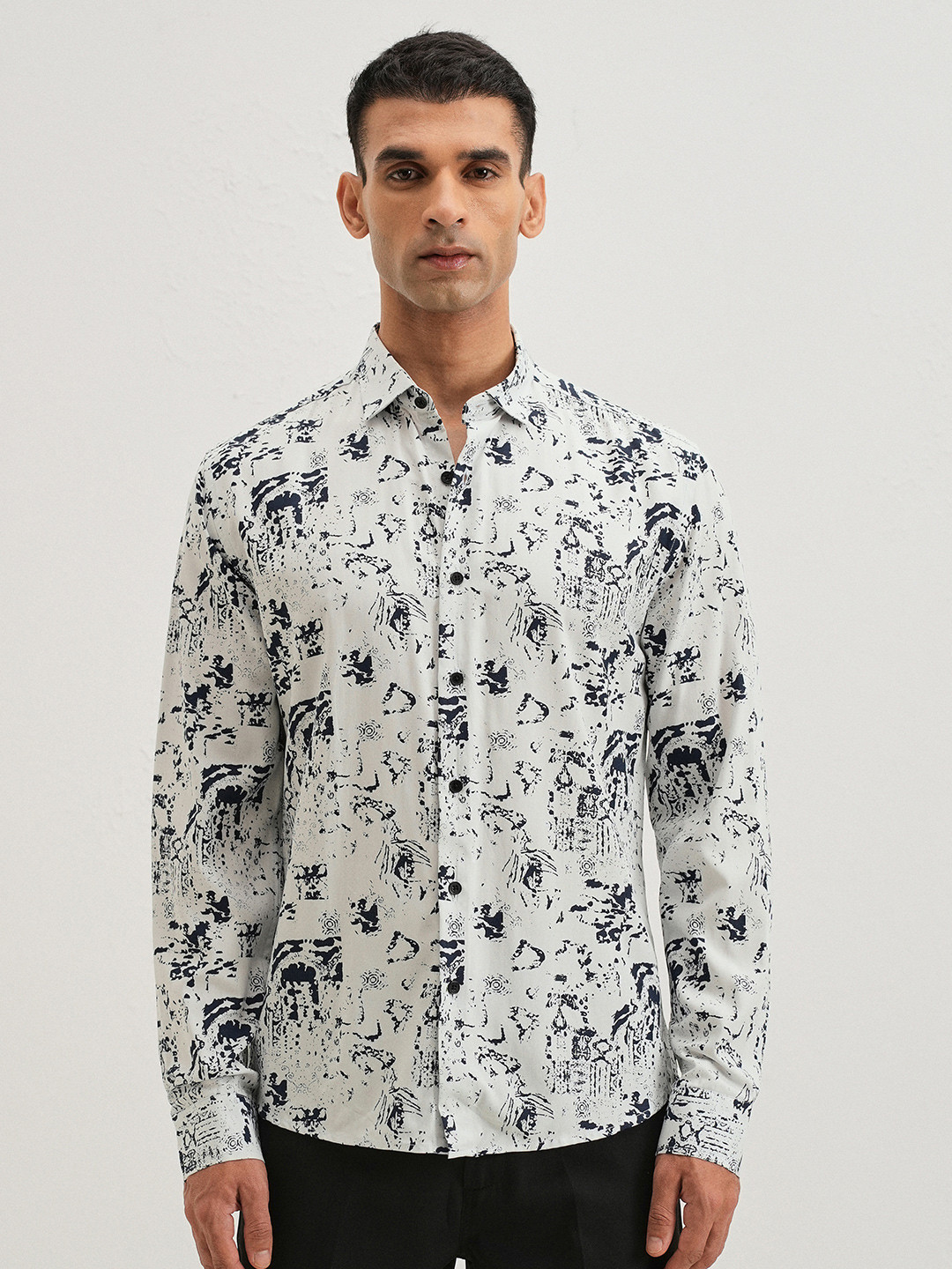 Banana Club Men Abstract Nautical Printed Spread Collar Slim Fit Casual Shirt