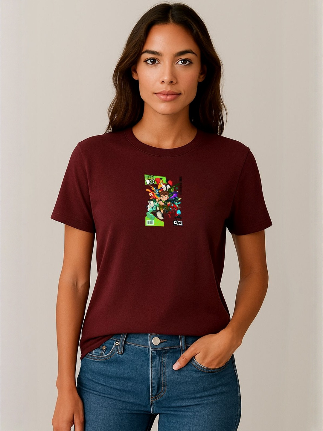 Anikmart Women Ben 10 Graphic Printed Round Neck Cotton T-shirt