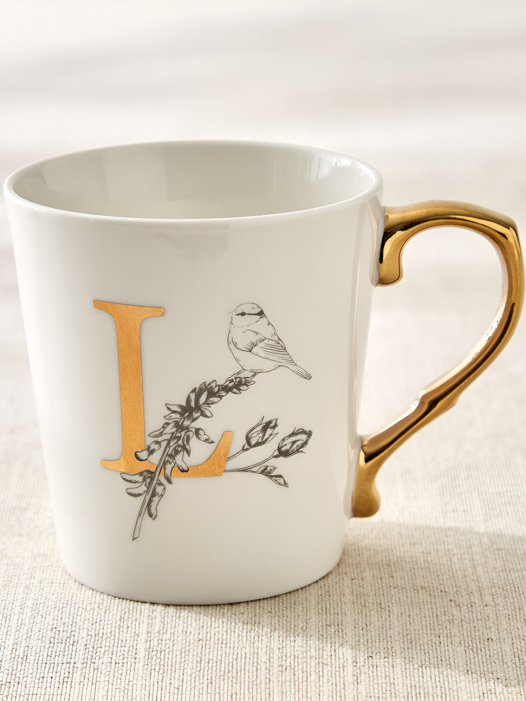 Home Centre Alphaa White & Gold-Toned L Printed Glossy Mug 350ml