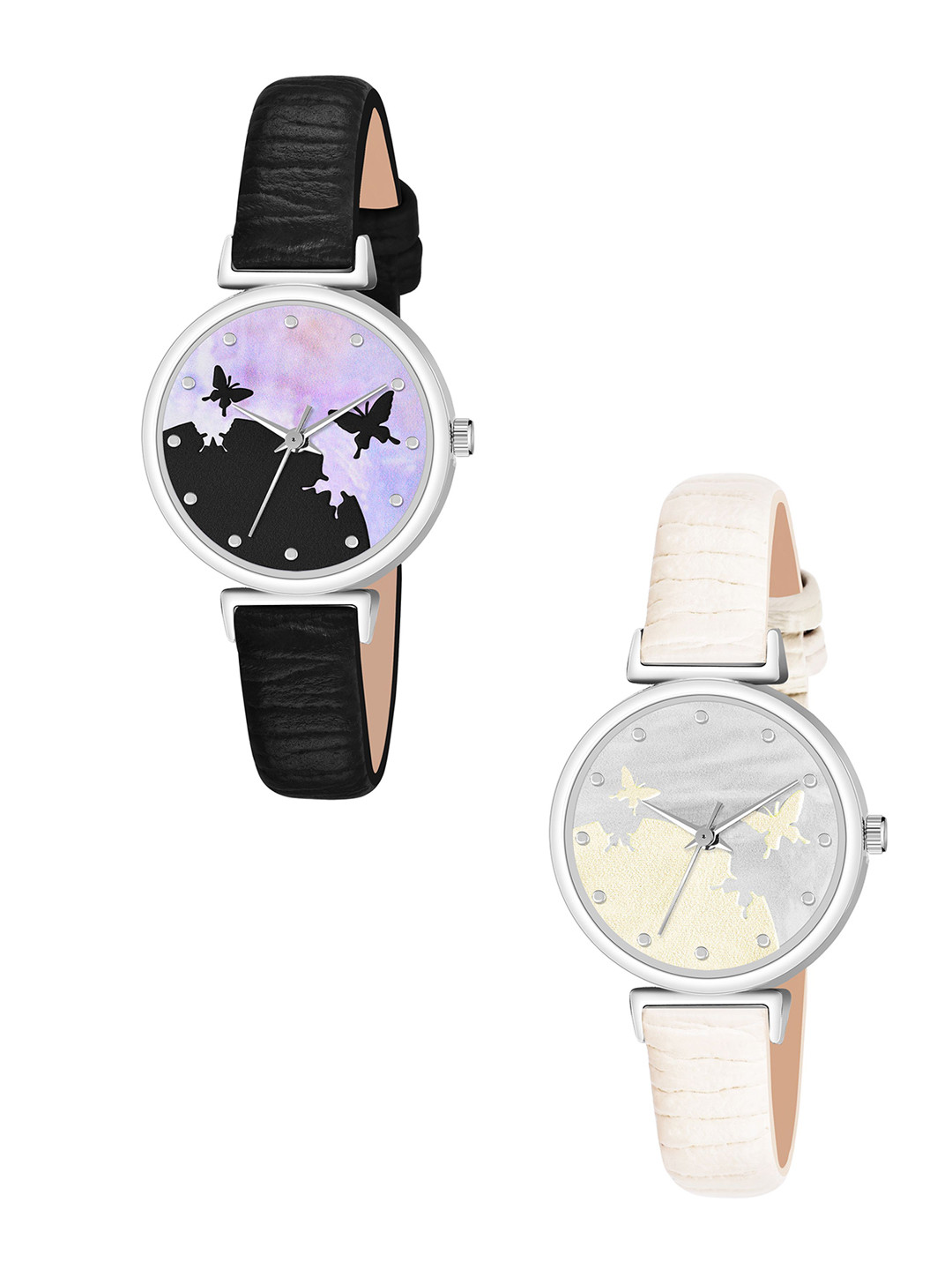 FROZIL Girl Set of 2 Leather Textured Straps Analogue Watch AB64-BF-B-W