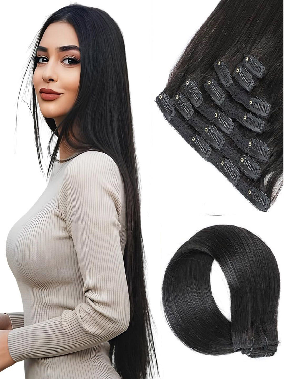 MoonEyes Women Clip In Straight Toupee Hair Extension - Black - 24-26 Inch
