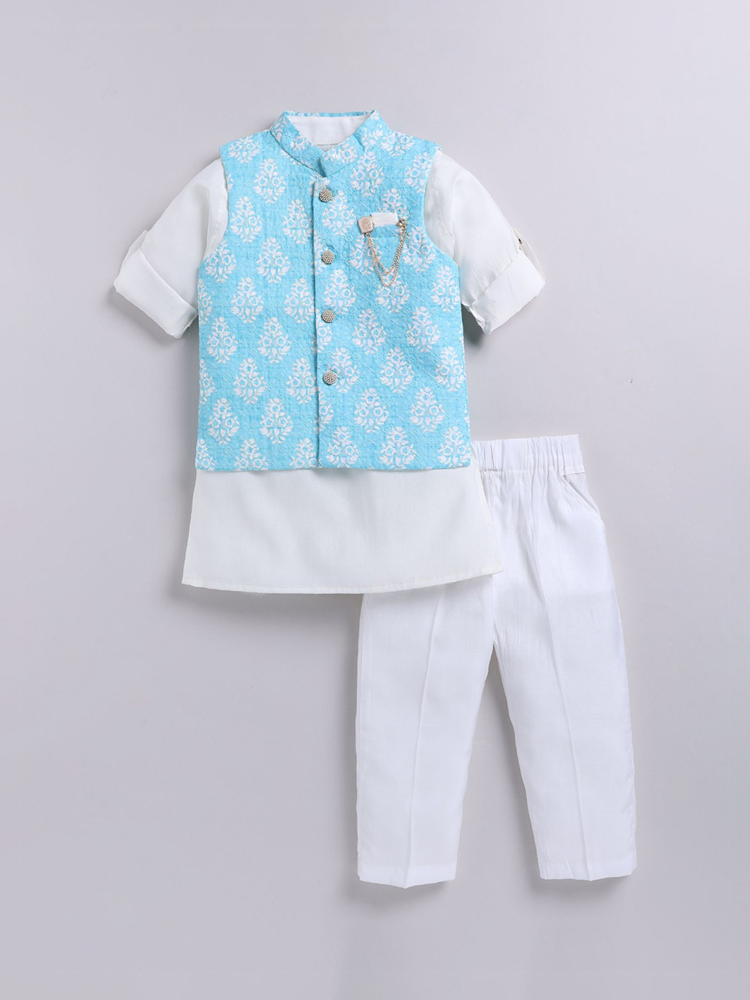 LITTLE COLLARS Boys Silk Blend Straight Kurta Set