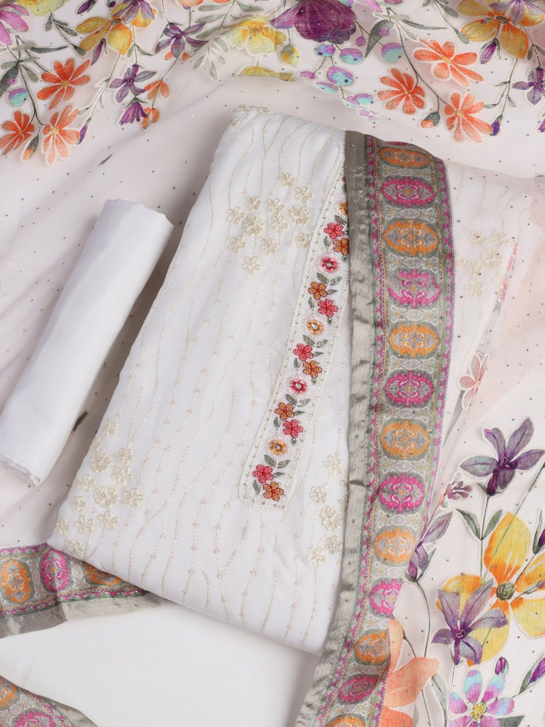 Meena Bazaar Art Silk Unstitched Dress Material