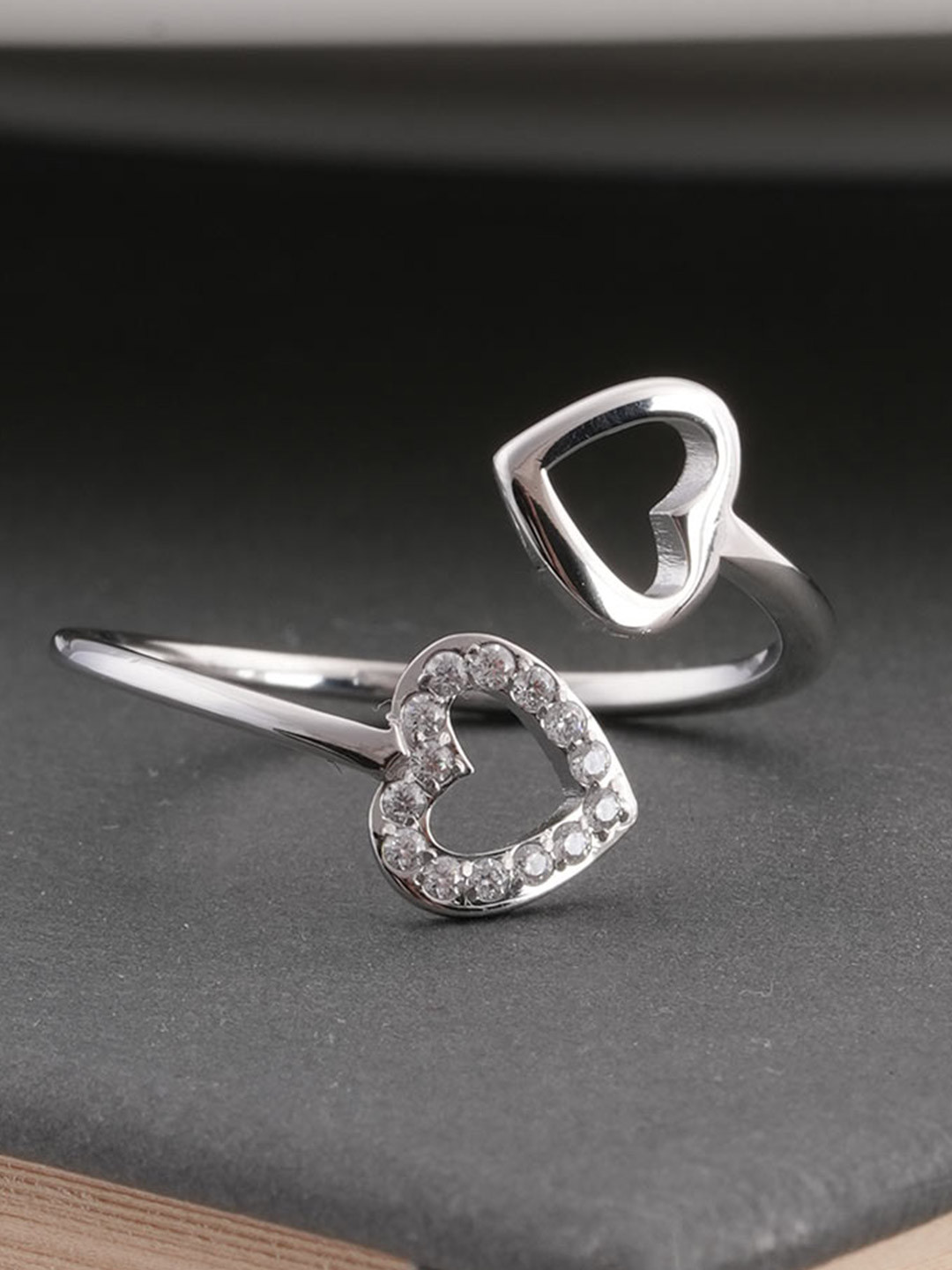 PALMONAS Women Modern Open Waterproof & Anti-Tarnish Silver Adjustable Heart Ring