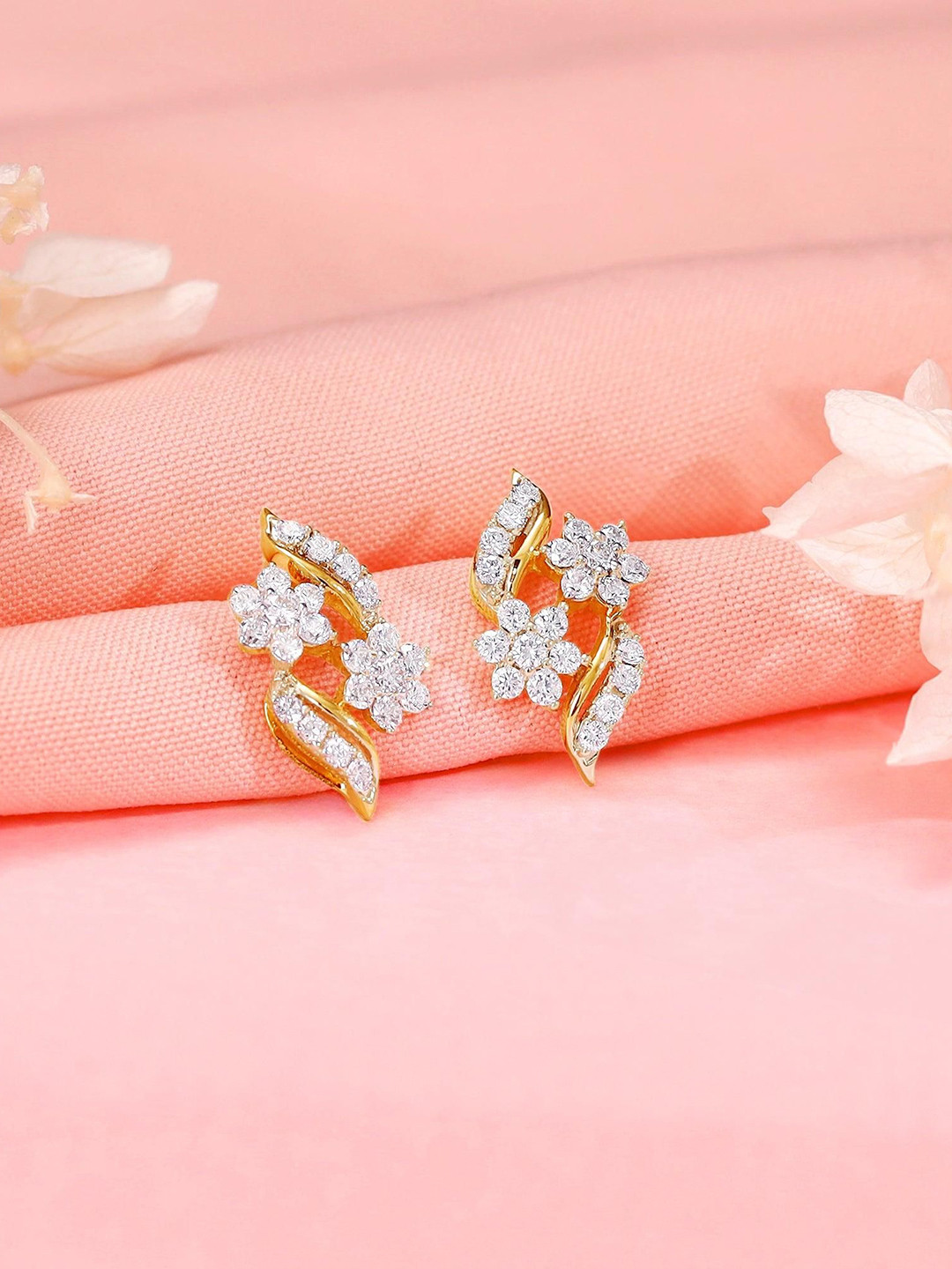 GIVA 14Kt Gold Floral Magic Earrings Lab Grown Diamond-2.44 gms