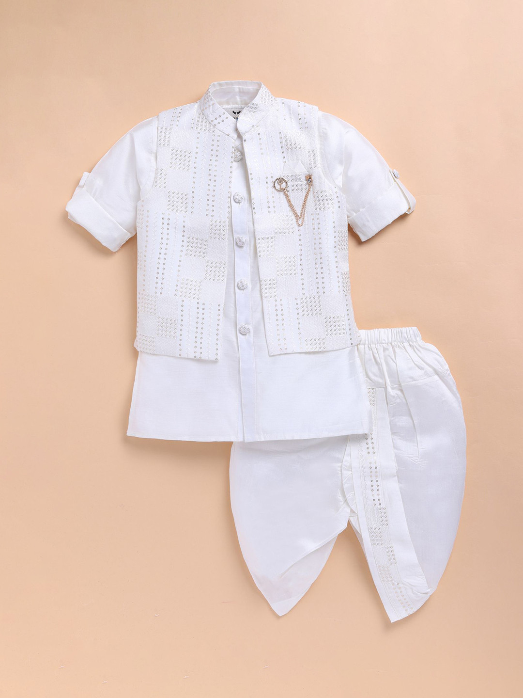 LITTLE COLLARS Boys Embroidered Kurta & Dhoti With Jacket