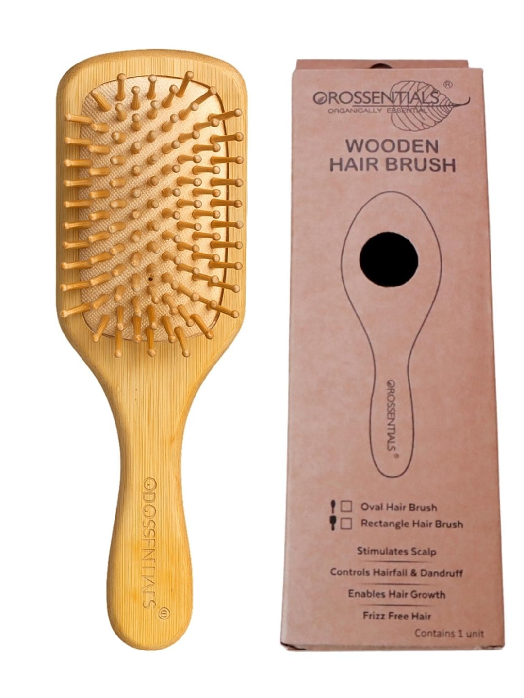 OROSSENTIALS Rectangle Shape Wooden Bristle Paddle Hair Brush