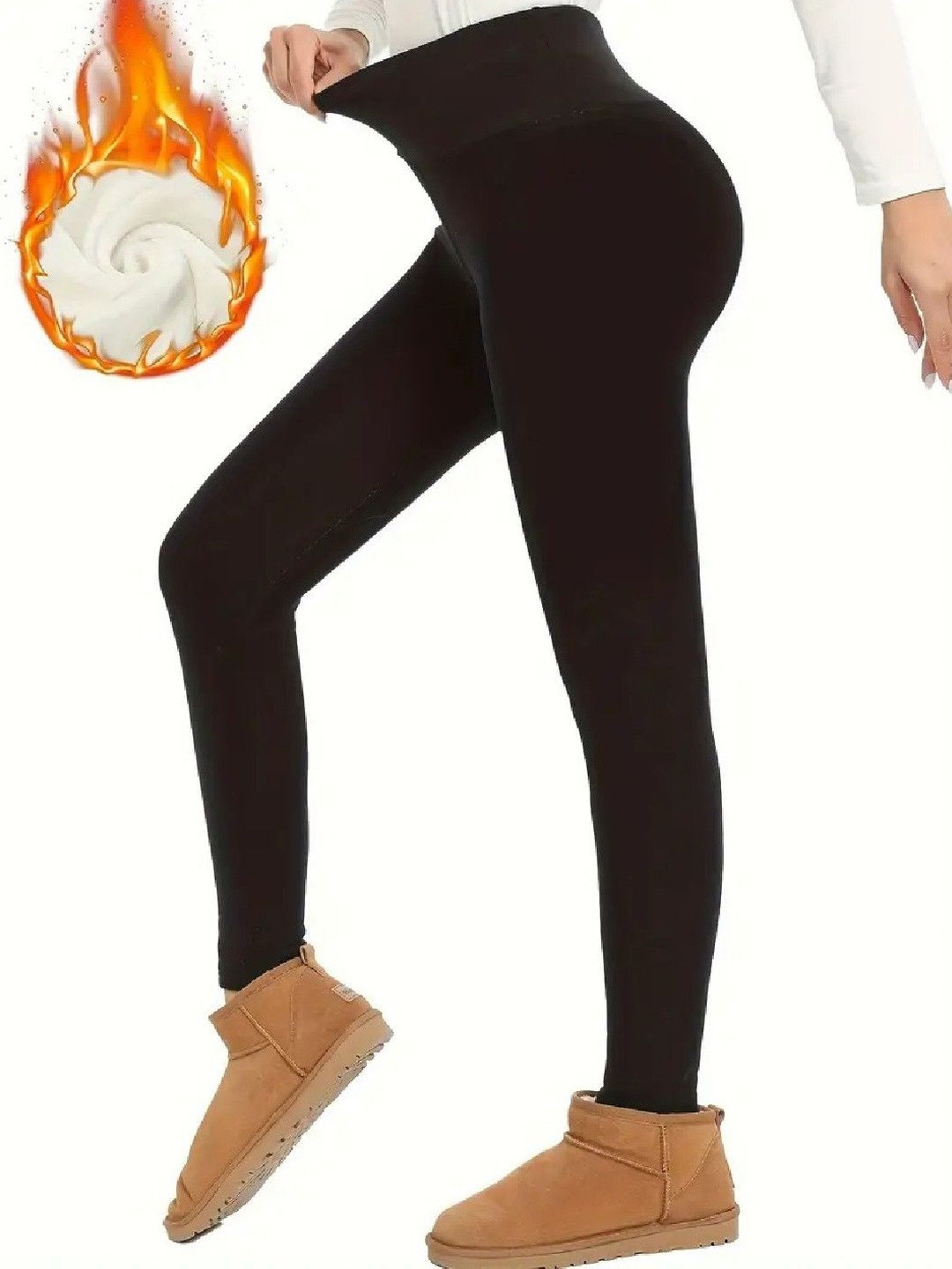 PIFTIF Women Black Solid Slim Fit Thick Fur Lined Fleece Thermal Legging