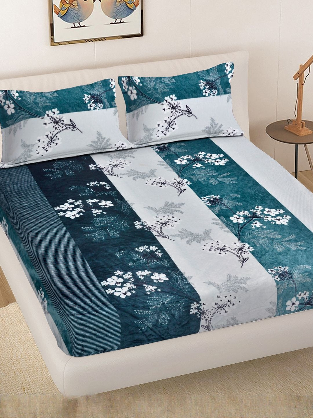 Myntra Elegant Homes Woollen King Size Fitted 300 TC Double Bedsheet with 2 Pillow Covers