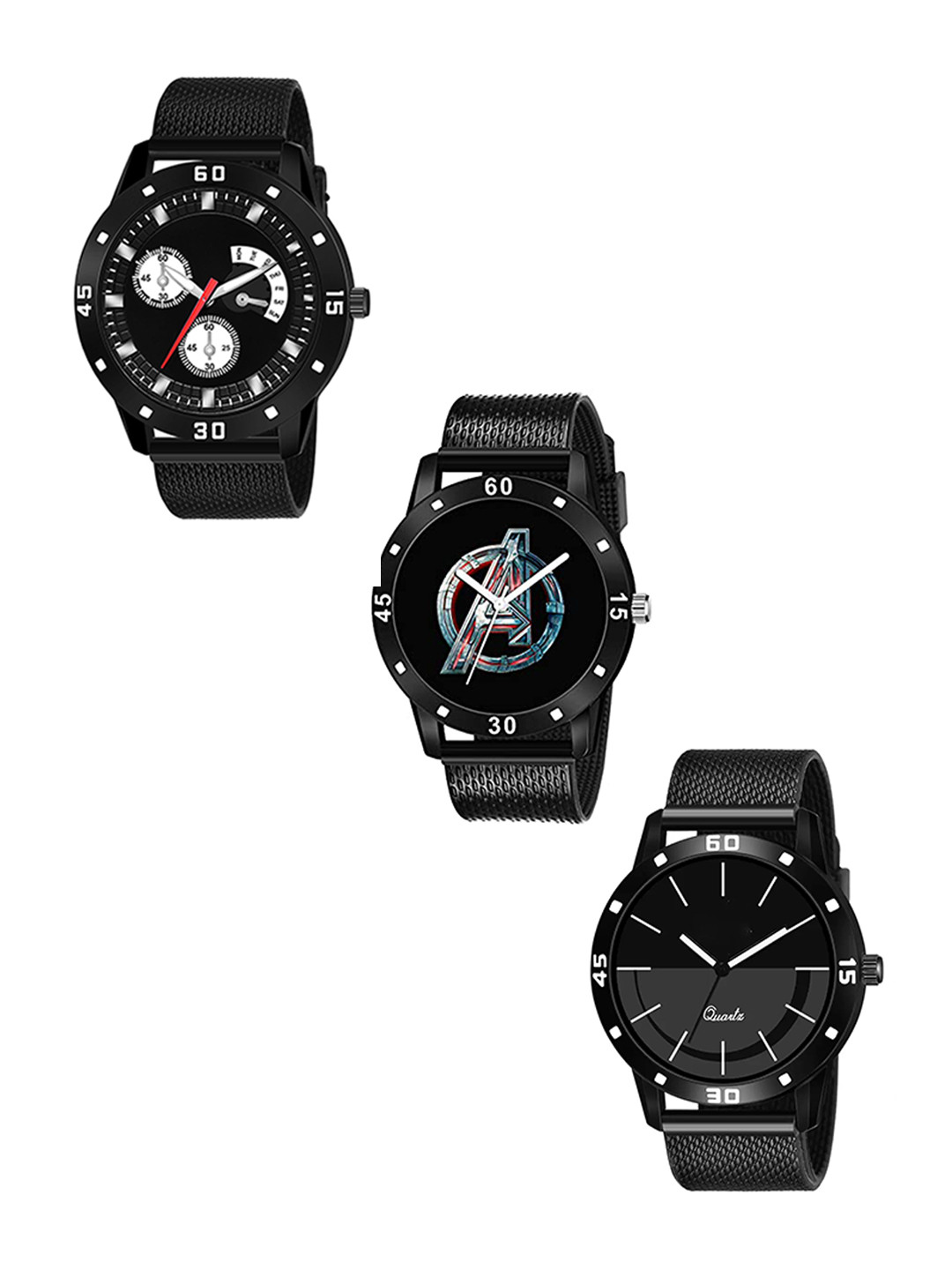 FROZIL Men Pack Of 3 Dial & Bracelet Style Straps Analogue Watch PVC TRIPPLE