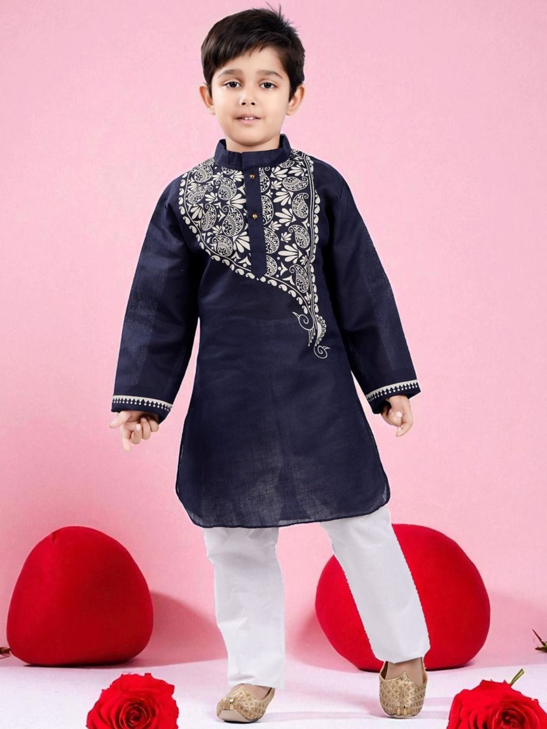 NEW GEN Boys Blue Printed Cotton Blend Regular Kurta with Pyajama