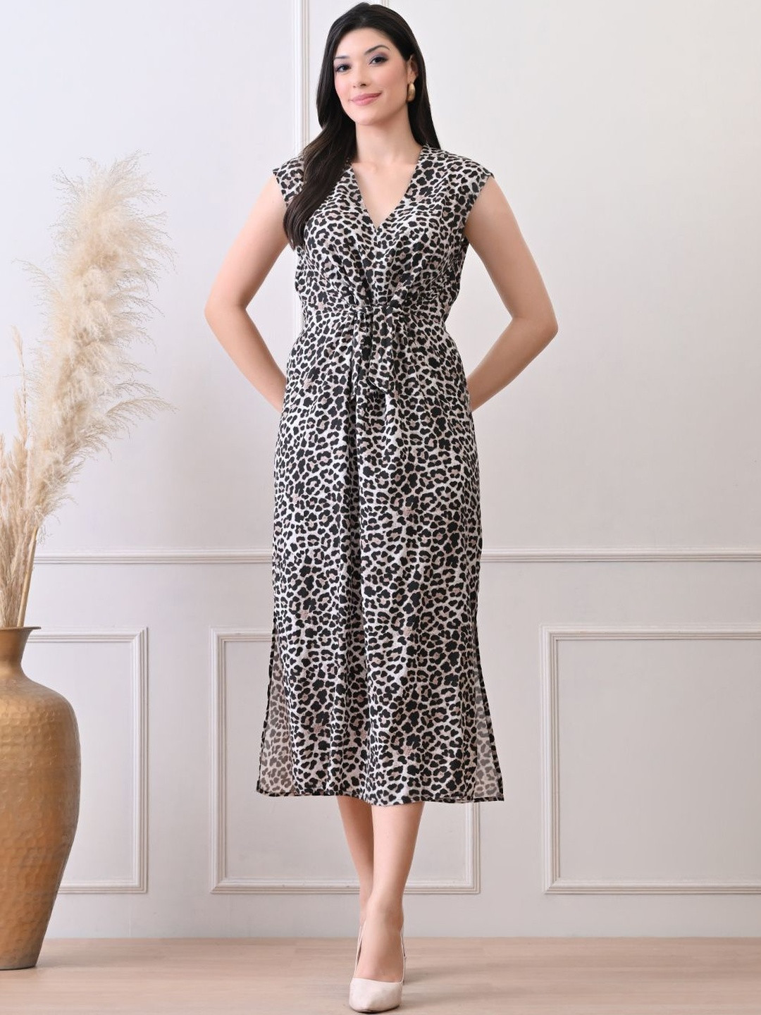 Ikonic klaer Women Animal Printed Midi A-line Dress