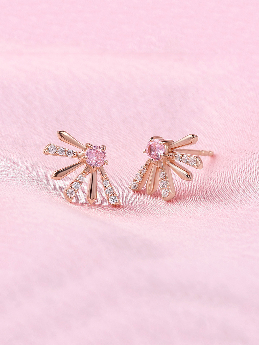 Ornate Jewels 18K Rose Gold Plated Pink American Diamond Daisy Earring