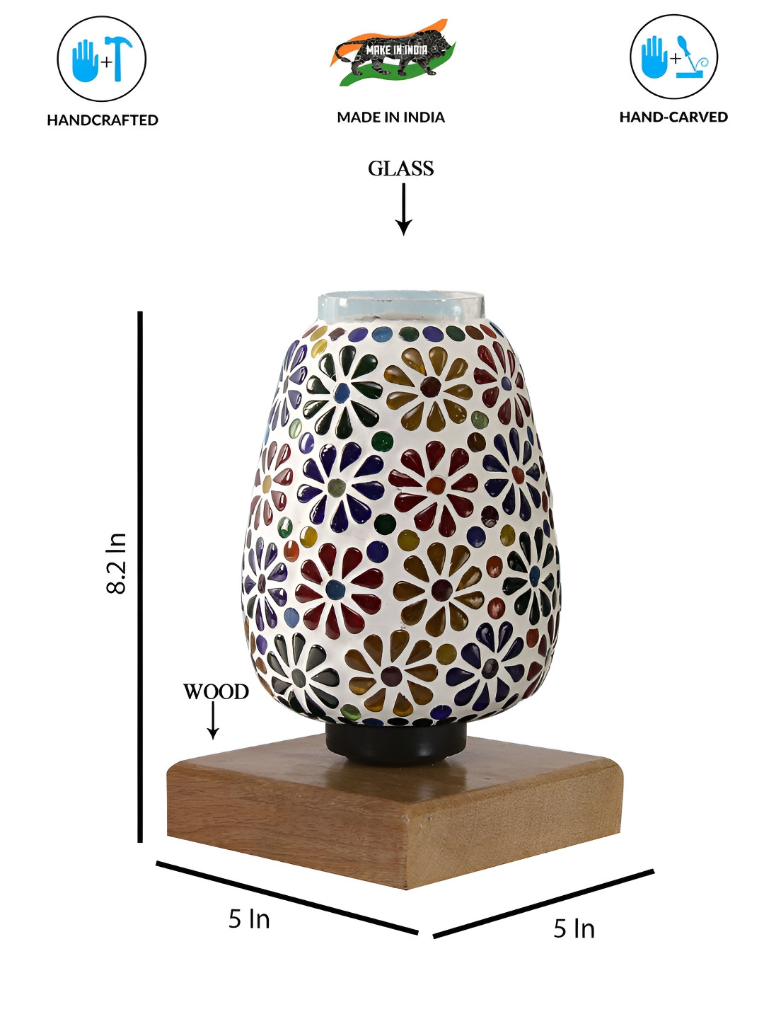 Aura White & Yellow Textured Abstract Shaped Glass Table Lamp With Wooden Base