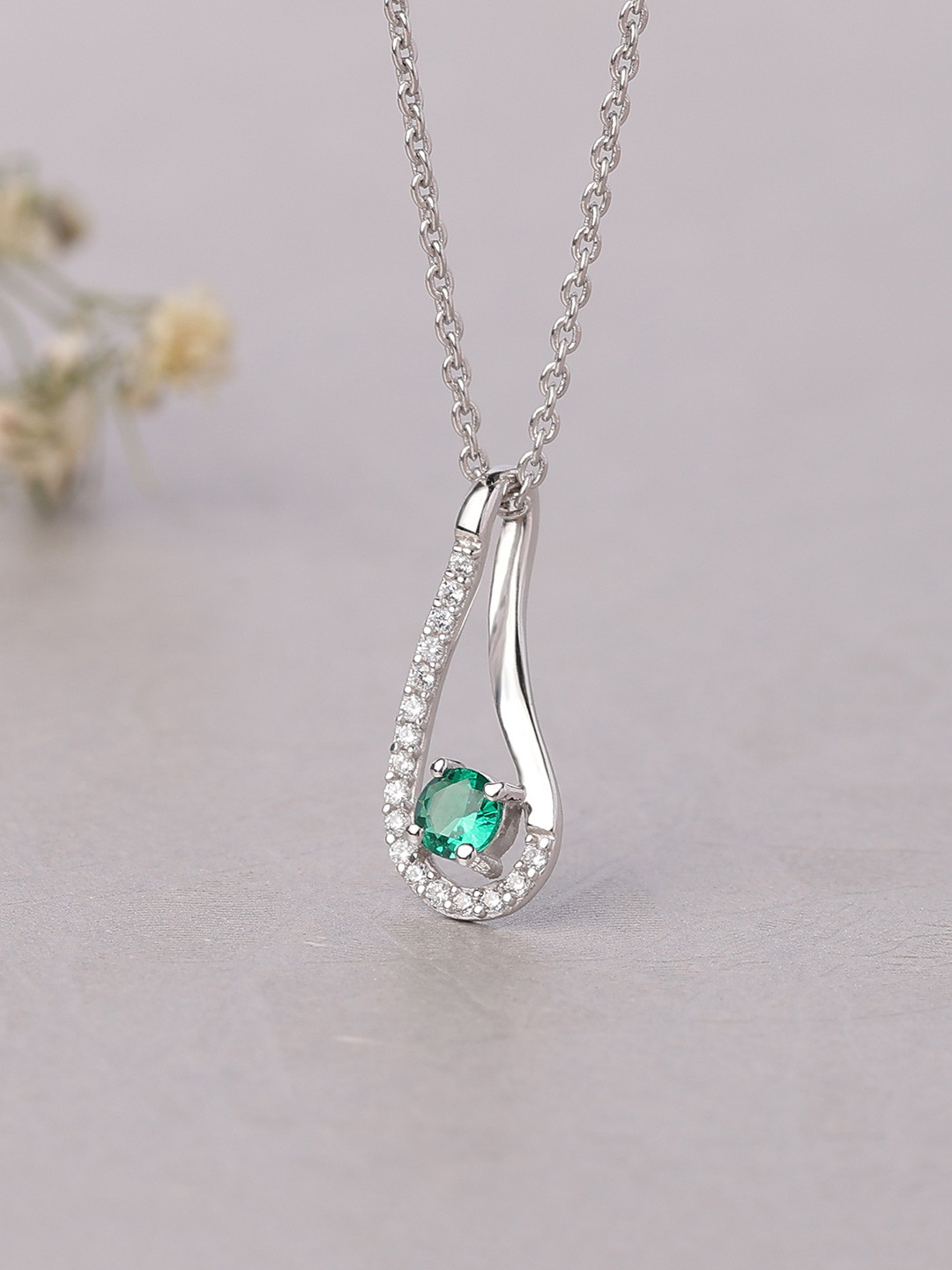 Ornate Jewels 925 Silver Green Emerald Pear-fect Twisted Pendant With Chain