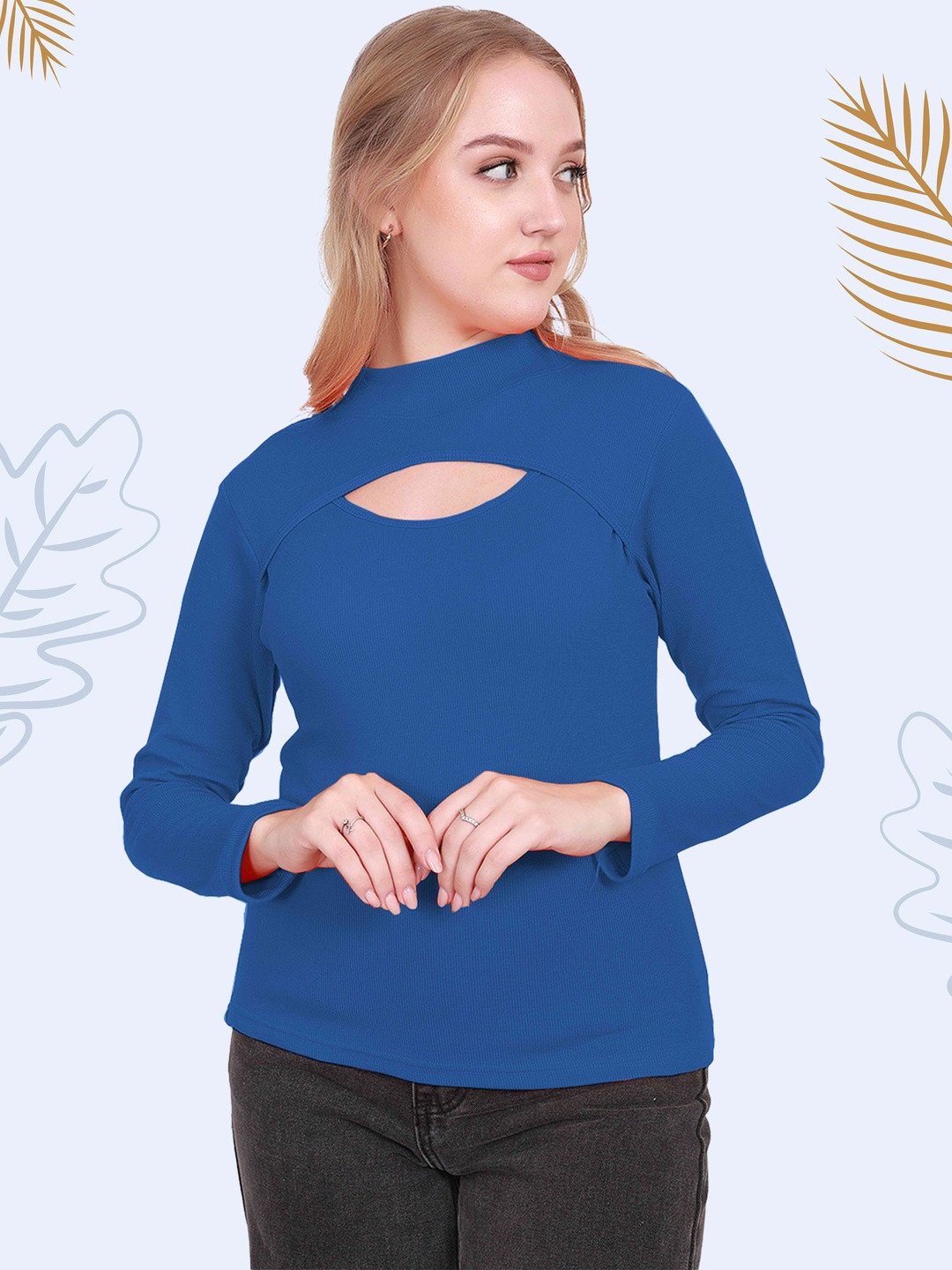 SSTAIR Women Ribbed Cut Out Full Sleeve Top