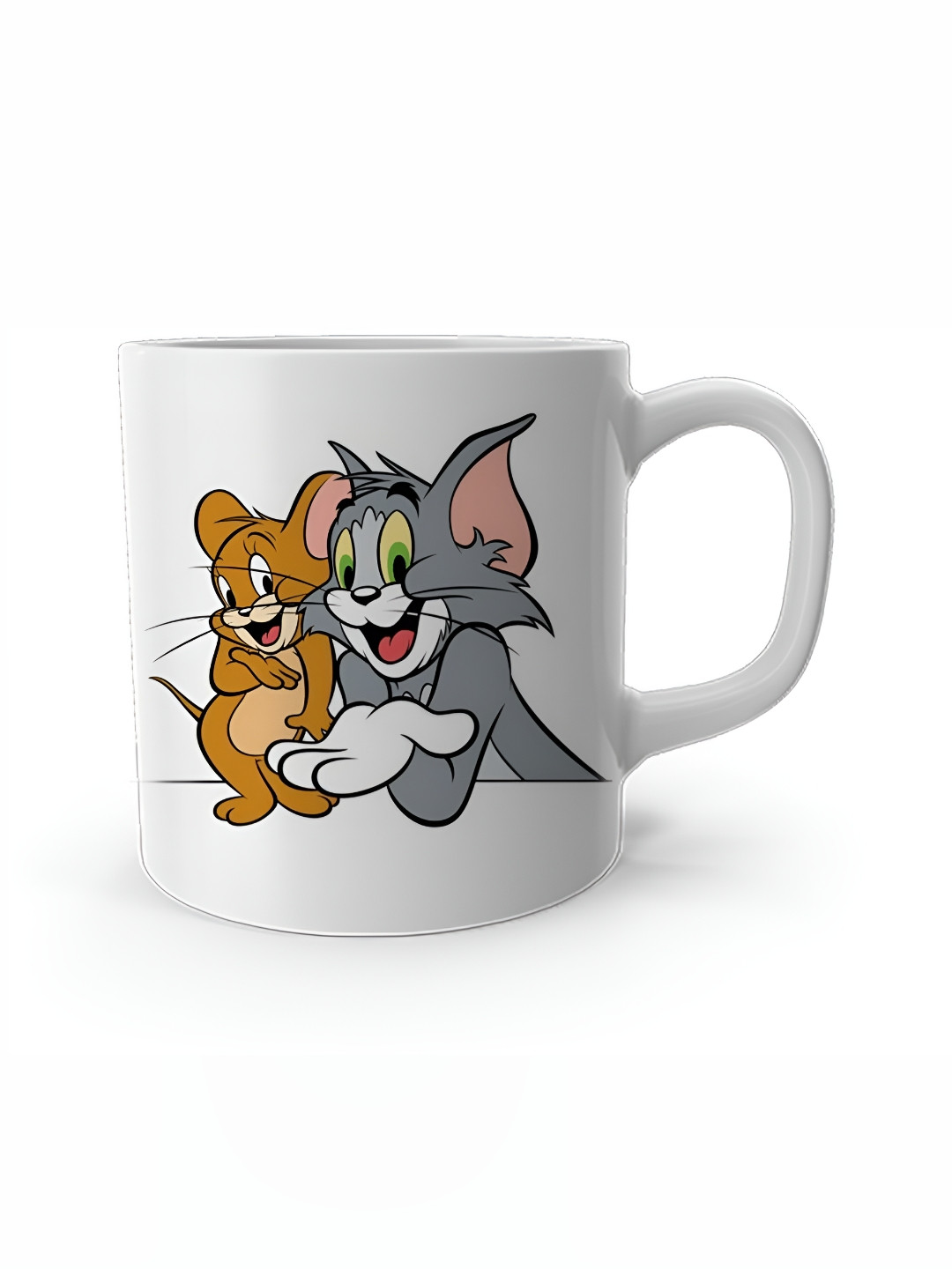 Mr UVD White & Grey Tom And Jerry Printed Ceramic Glossy Mug- 350 ml