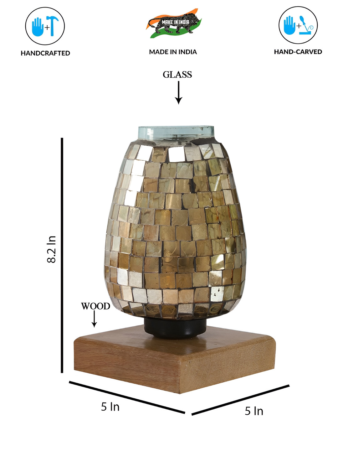 Aura Transparent & Gold Toned Textured Glass Lamp With Wooden Base