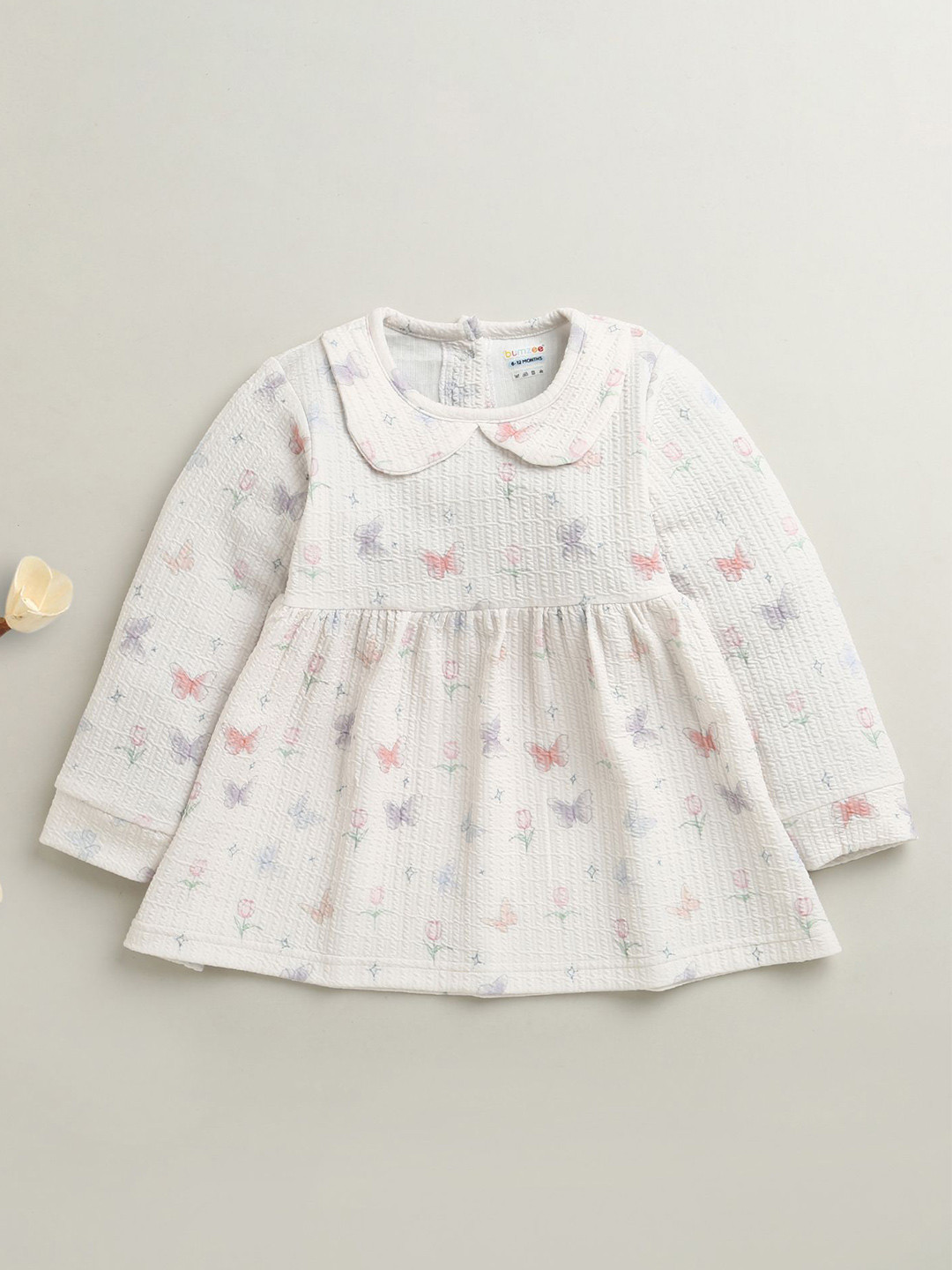 BUMZEE Girls Butterfly Print Peter Pan Collar Fit & Flare Dress