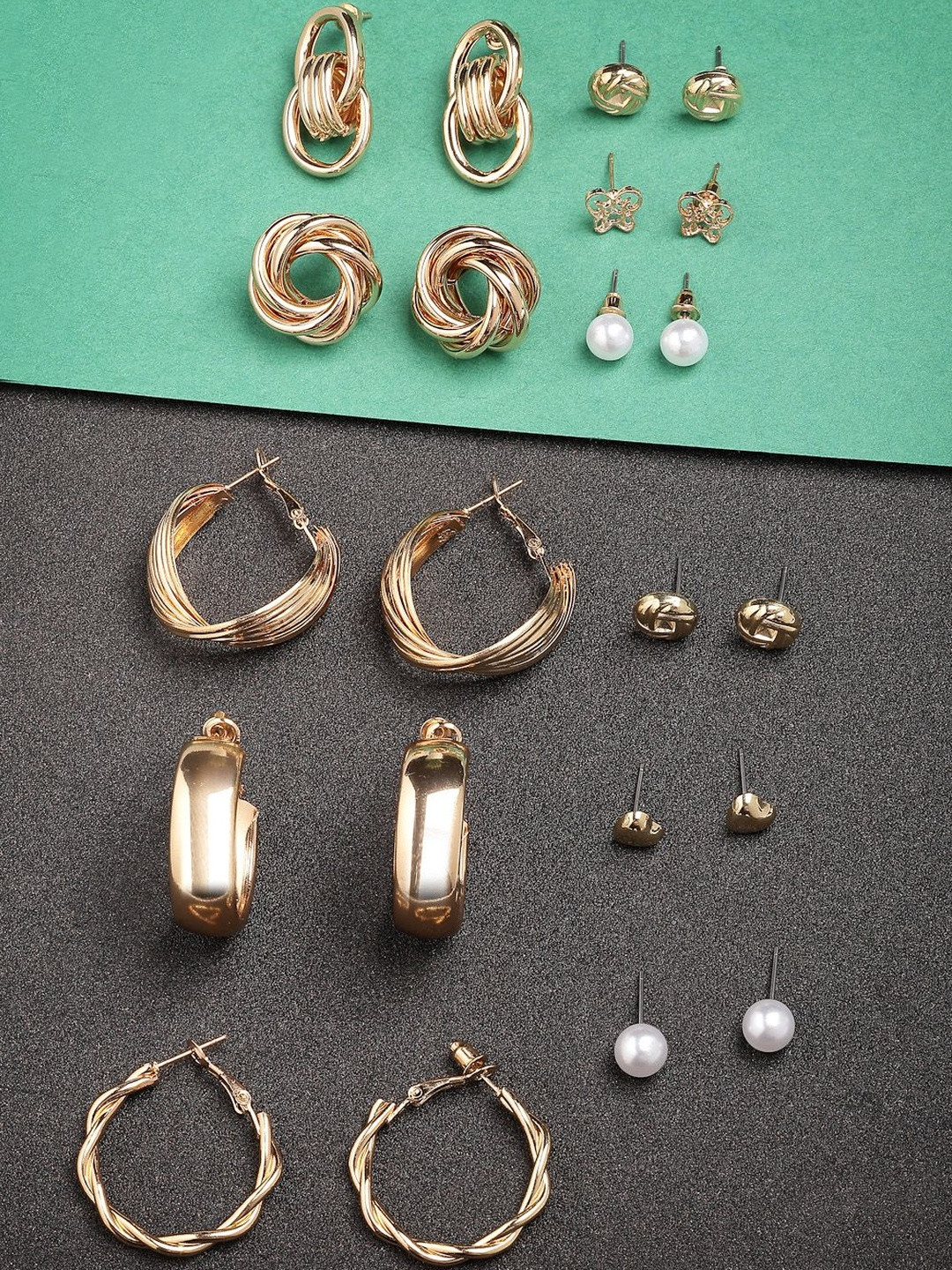 Scintillare By Sukkhi Set Of 11 Gold Plated Artificial Beaded Circular Hoop Earrings