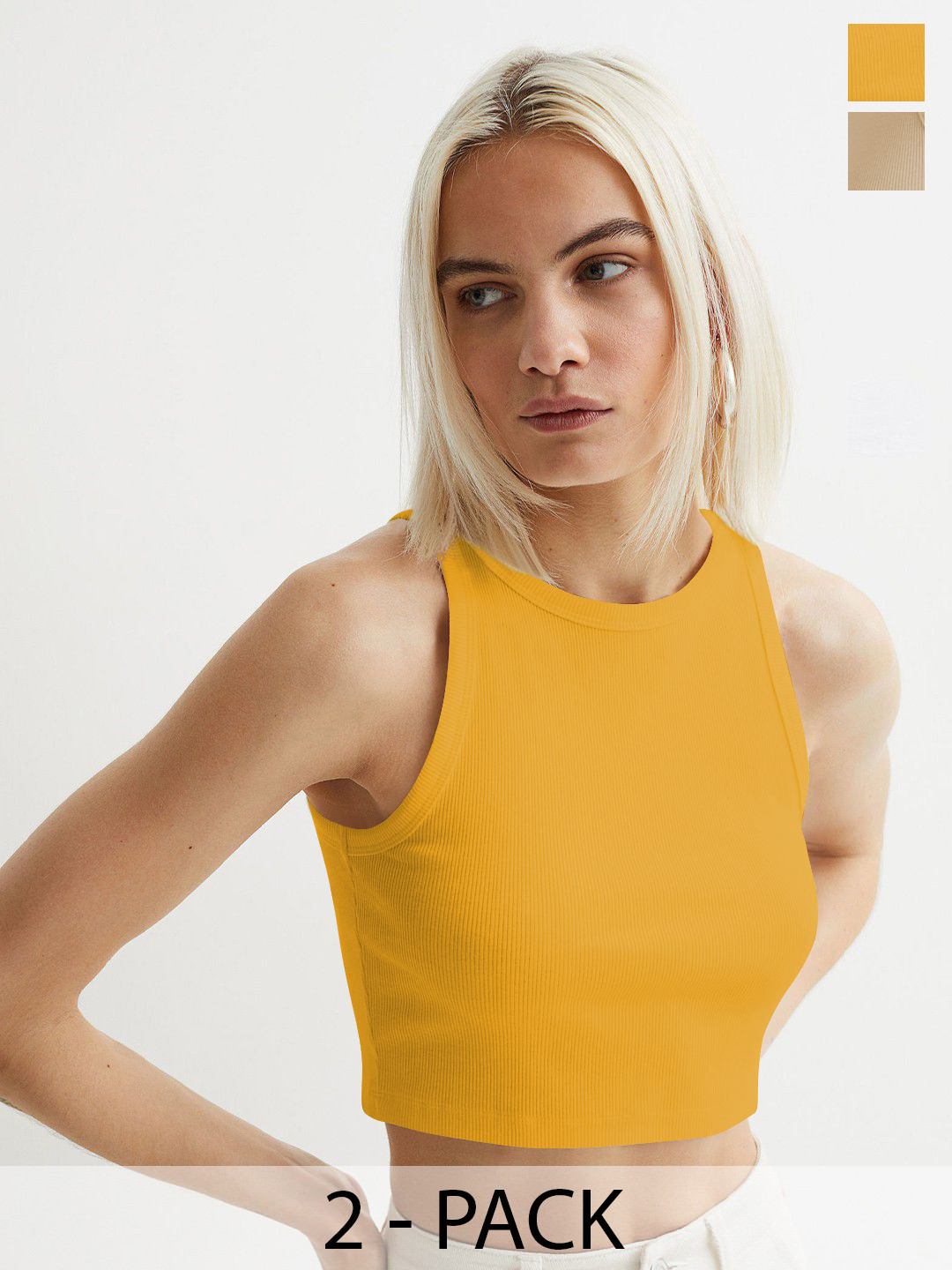 KERI PERRY  Women's Pack of 2 Solid Ribbed Tank Crop Top