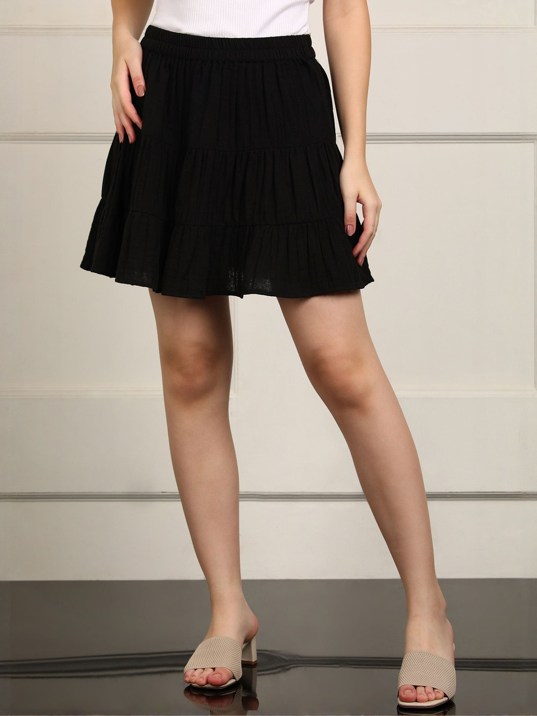HERE&NOW Gathered or Pleated Pure Cotton Skorts Skirt