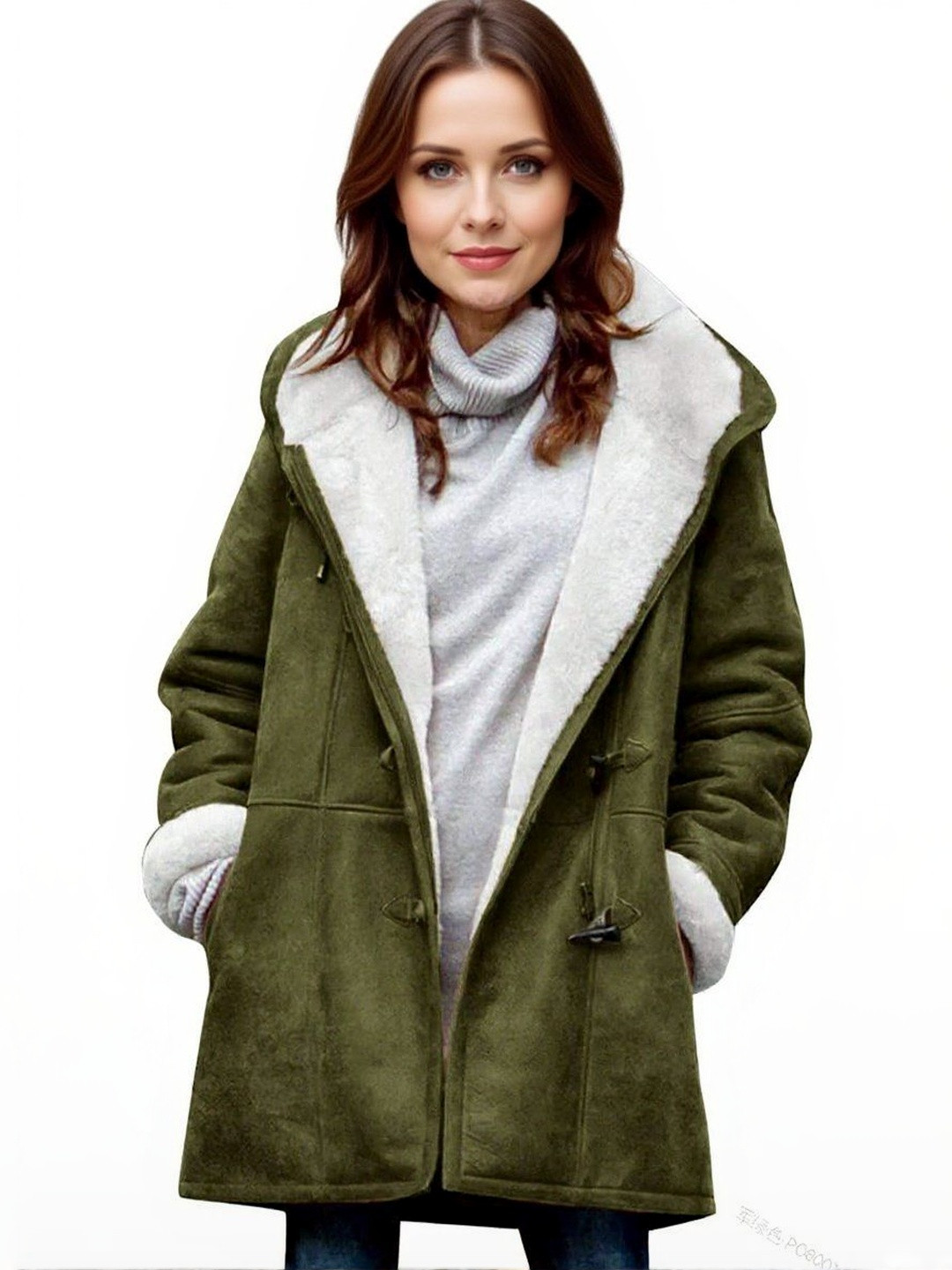 HERE&NOW Women Green Longline Winter Hooded Jacket