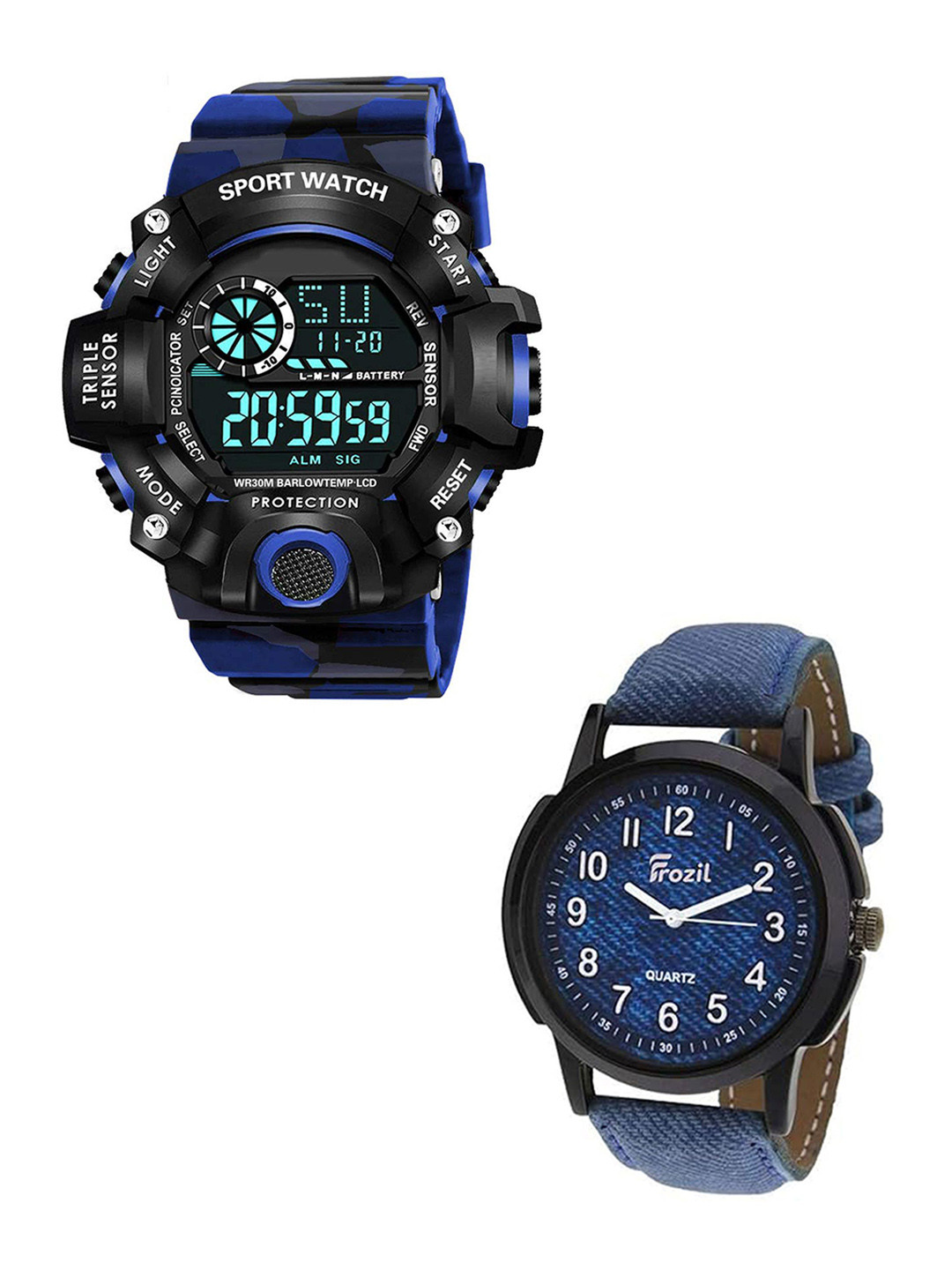 FROZIL Men Set of 2 Round Dial & Straps Analogue Watch C-Sh-Army-Blue-102