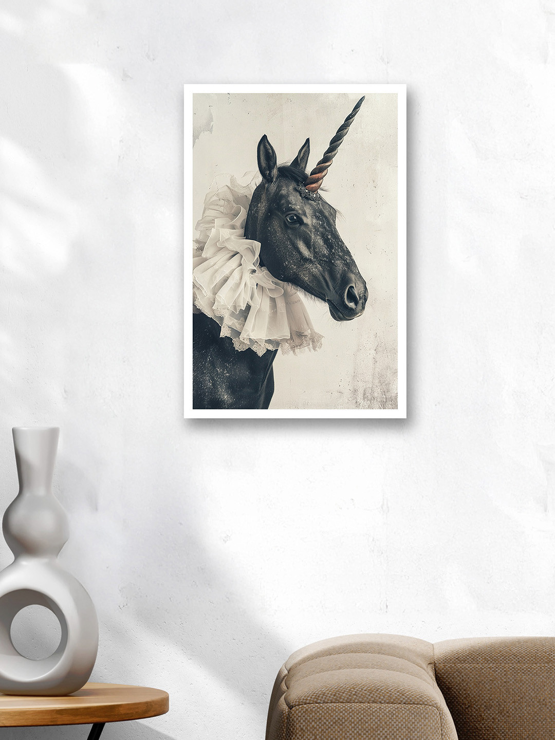 nestroots White & Grey The Last Dark Unicorn Printed Canvas Wall Art