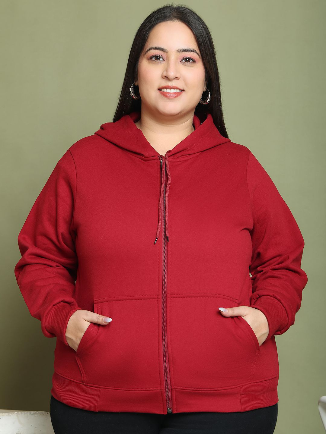 UnaOne Women Hooded Zipper Full Sleeves  Sweatshirt
