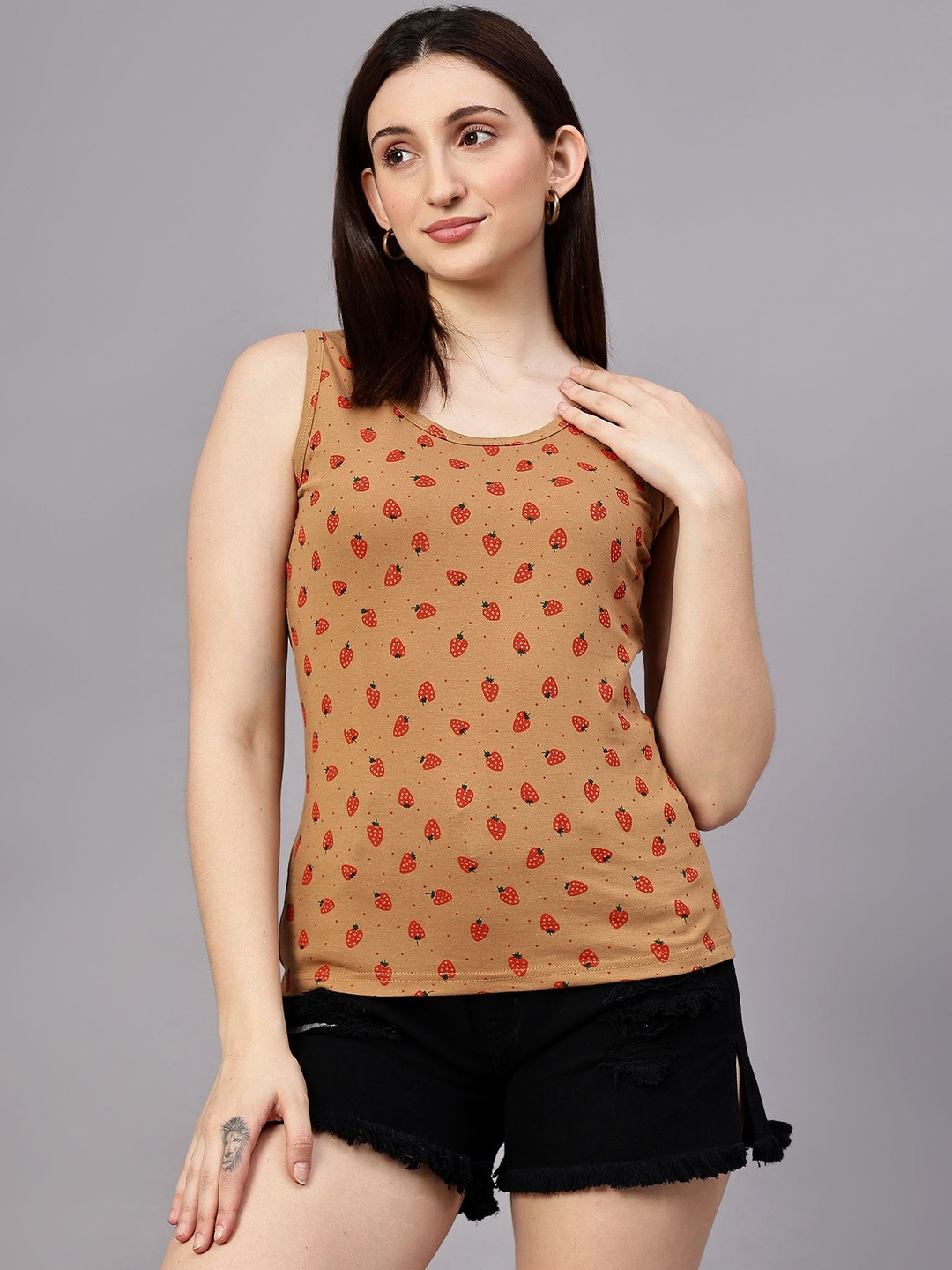 Fasha Graphic Printed Round Neck Cotton Tank Top
