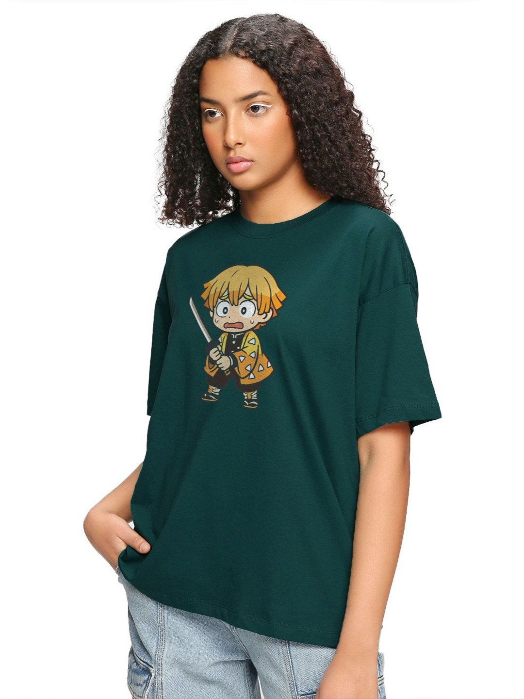 TOGS & TERRE Women Demon Slayer Graphic Printed Round Neck Cotton Oversized T-shirt