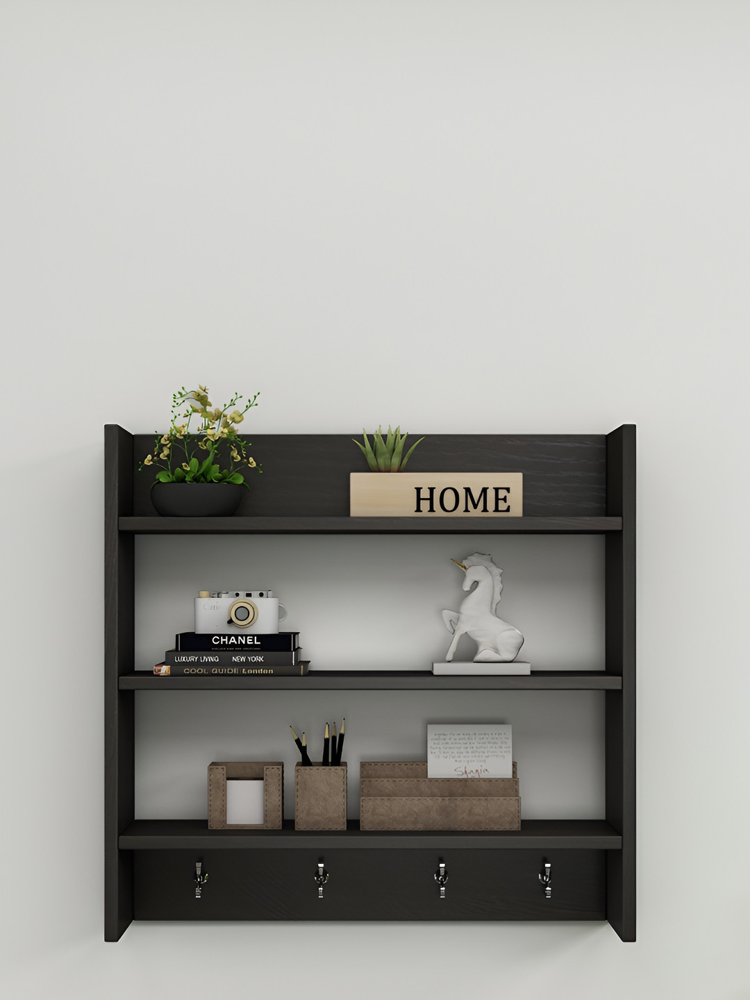 Crystal Furnitech Black Wooden Wall Shelve