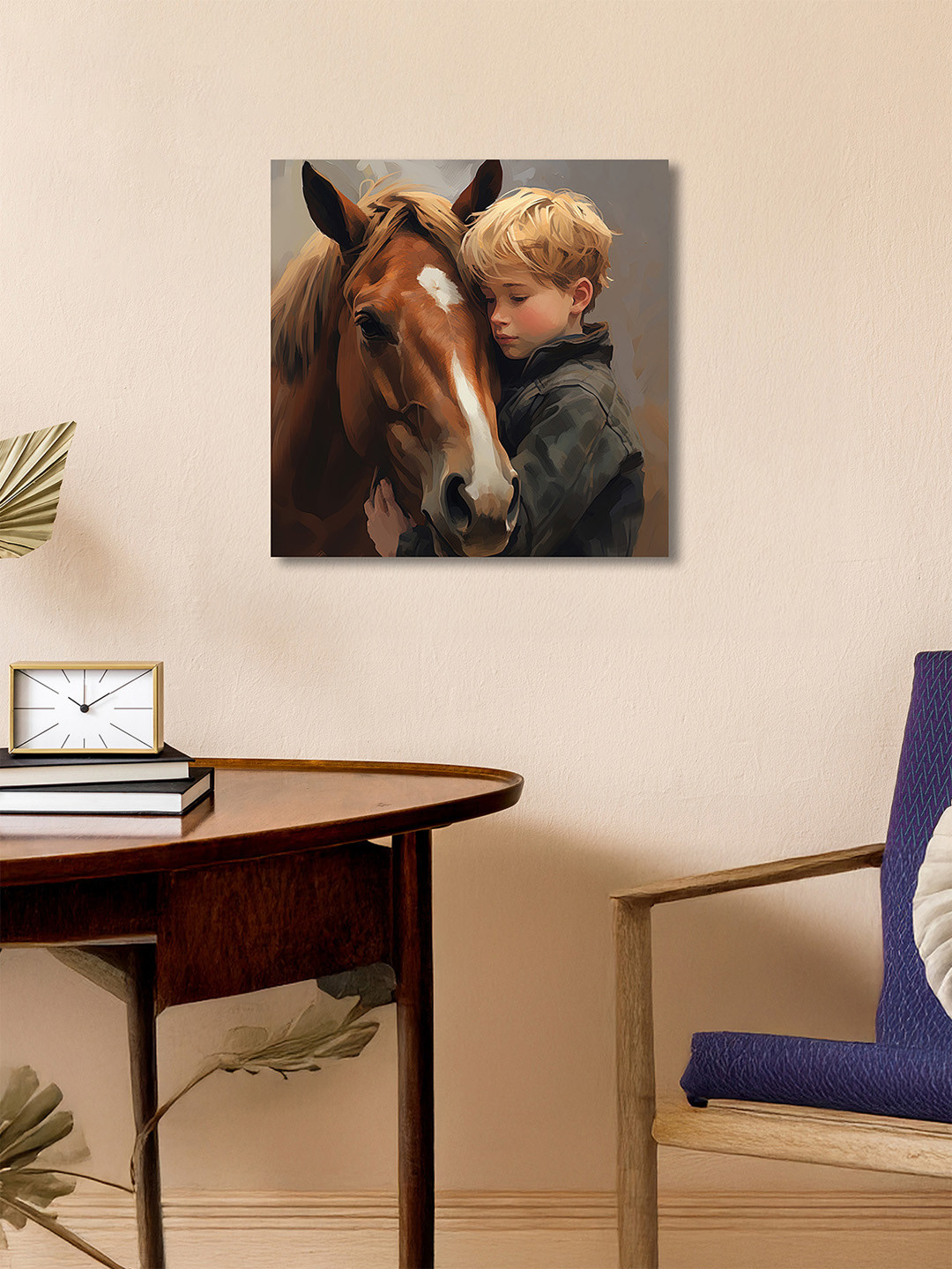 nestroots Unspoken Bond Brown & Grey Horse Printed Canvas Wall Art
