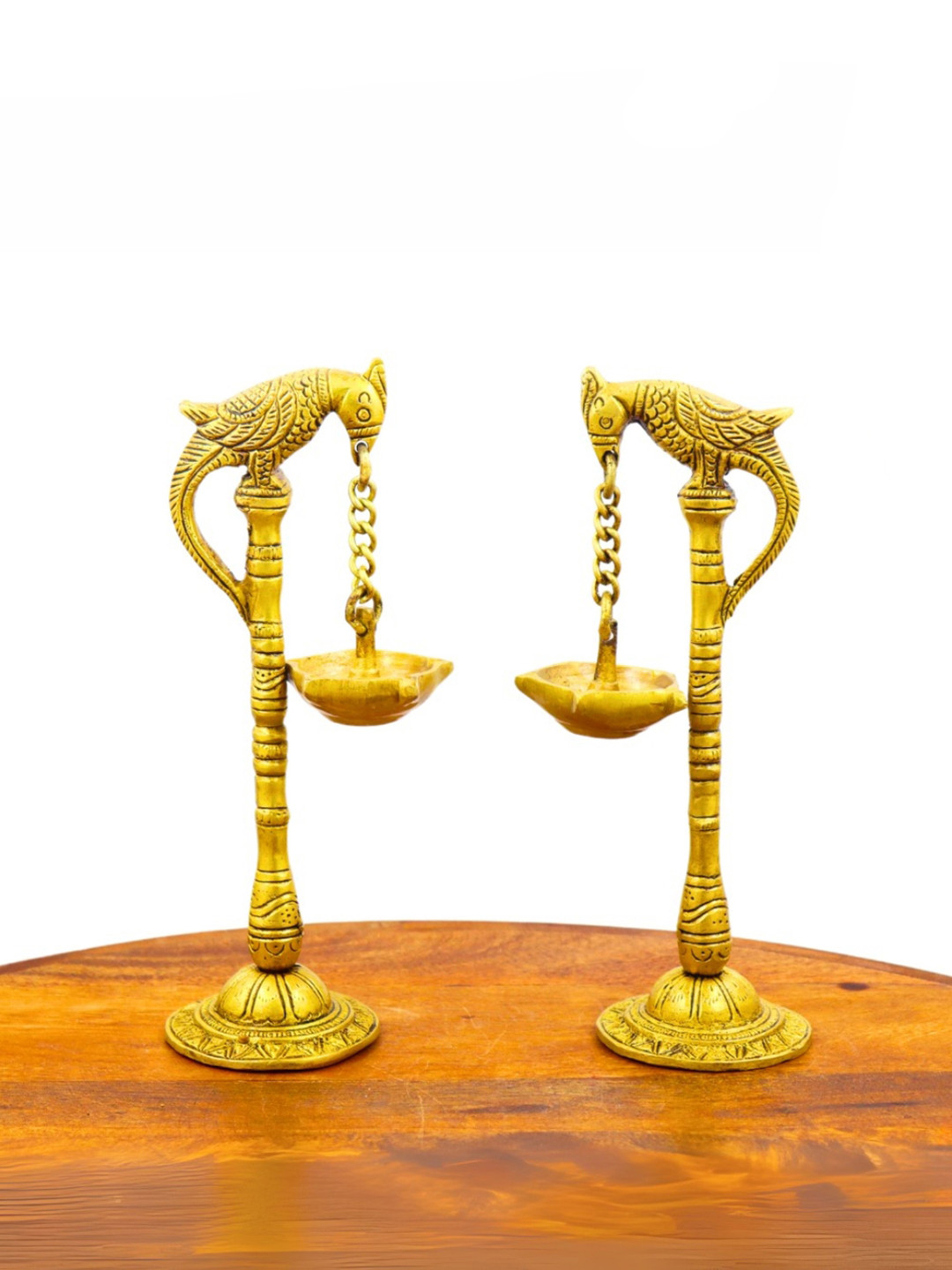 INTERNATIONAL GIFT Gold-Toned & Black 2 Pieces Parrot Oil Diya Figurine Showpieces