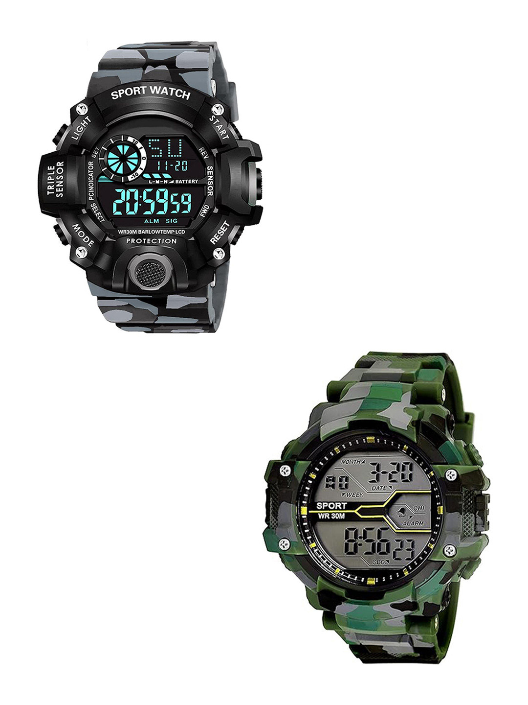 FROZIL Men Pack Of 2 Dial & Straps Digital Watch Army Green-C Shock Grey