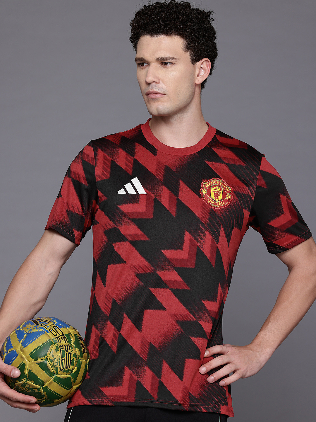 ADIDAS Geometric Print Aeroready Manchester United 25/26 Pre-Match Slim Football Jersey