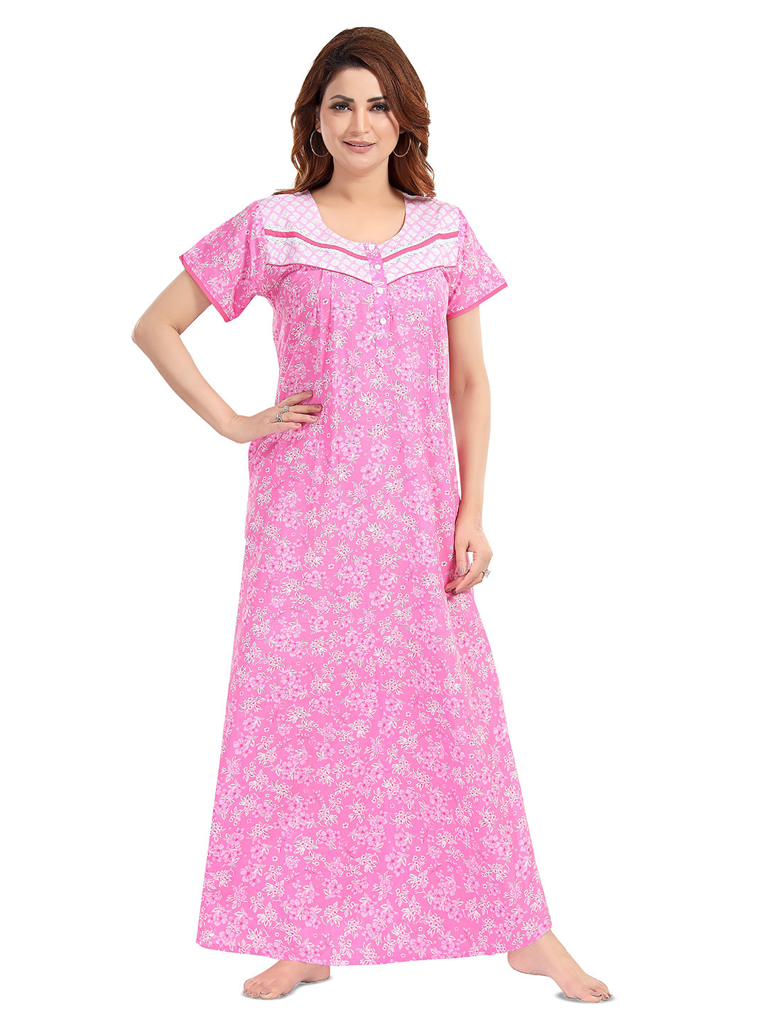 NIGHT QUEEN Pure Cotton Printed Maxi Nightdress