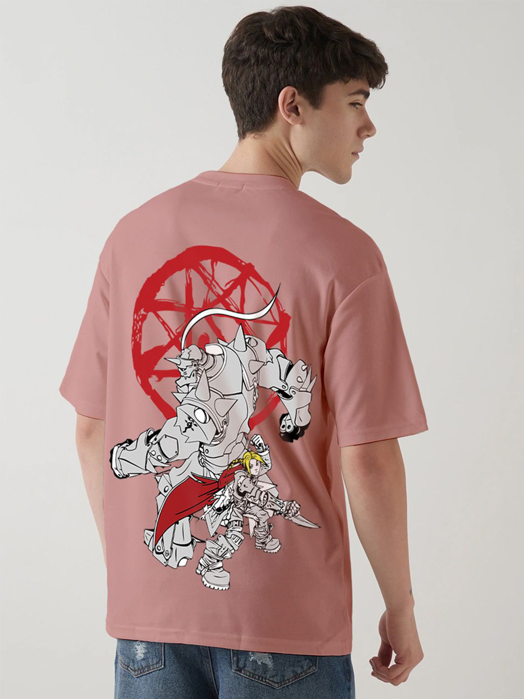 Crazymonk Elric Brothers Fullmetal Alchemist Printed Oversized Cotton T-shirt