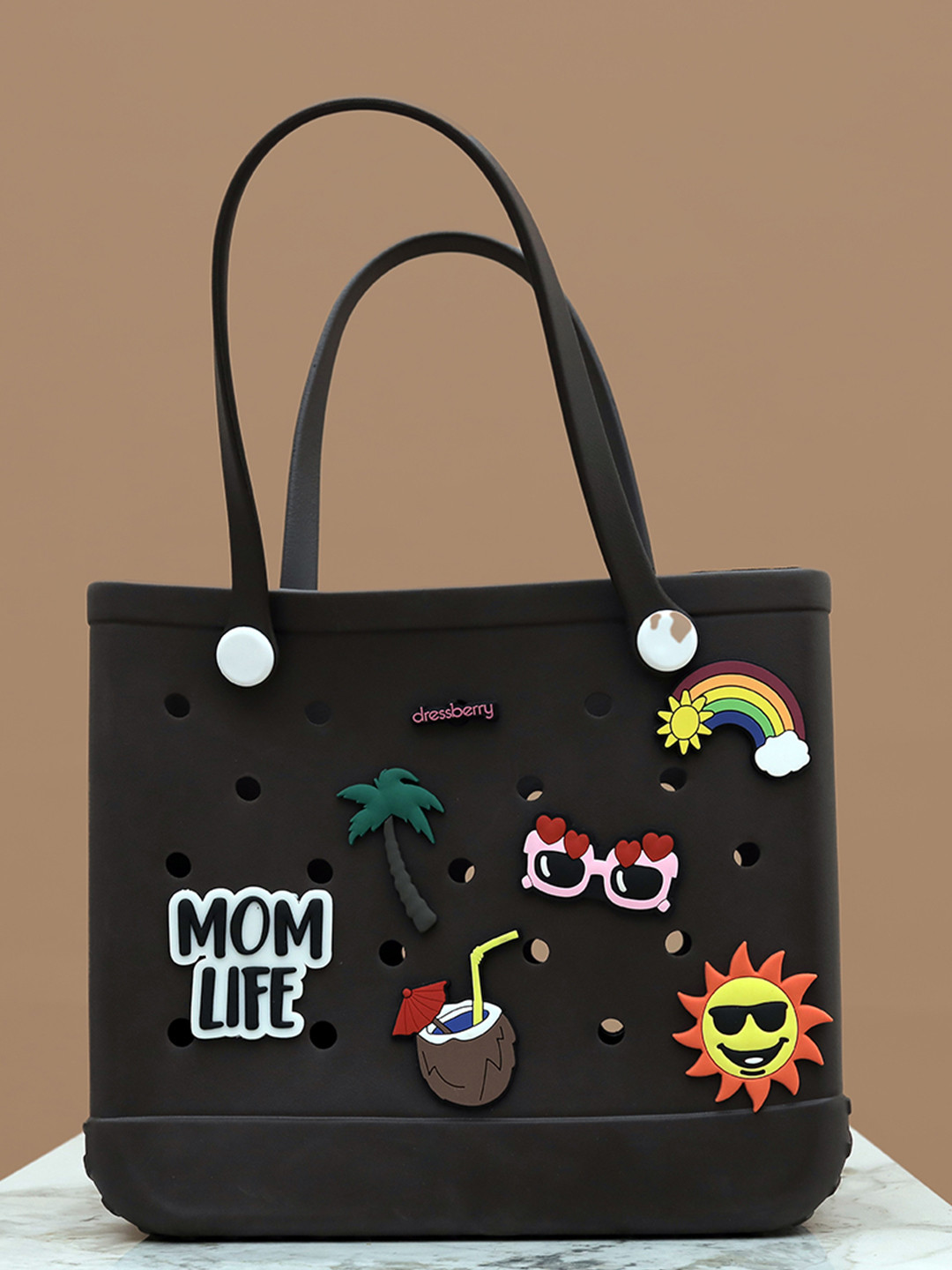 DressBerry PU Oversized Brown solid tote bag