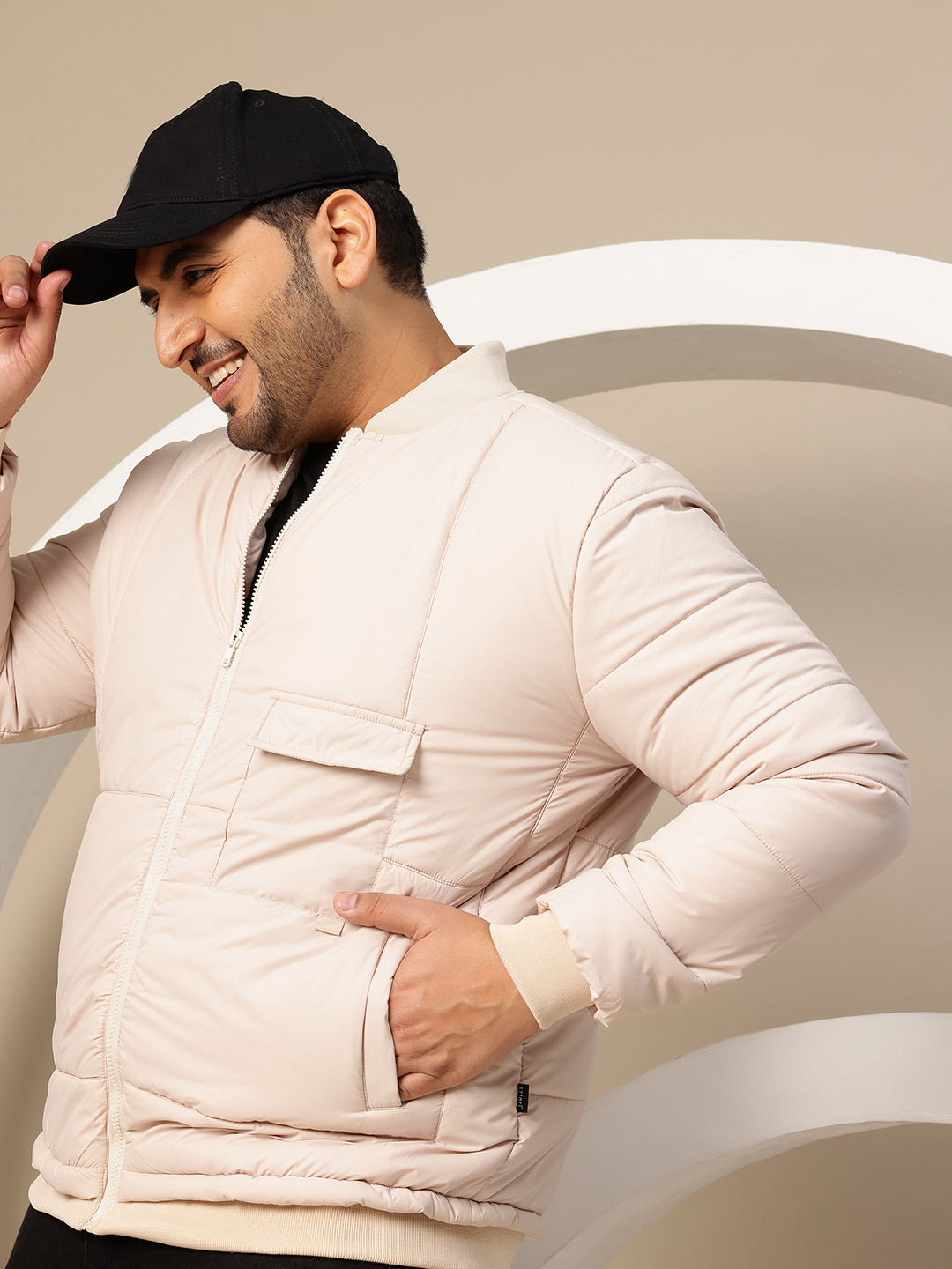 Sztori Plus Size Stand Collar Bomber-Style Padded Jacket