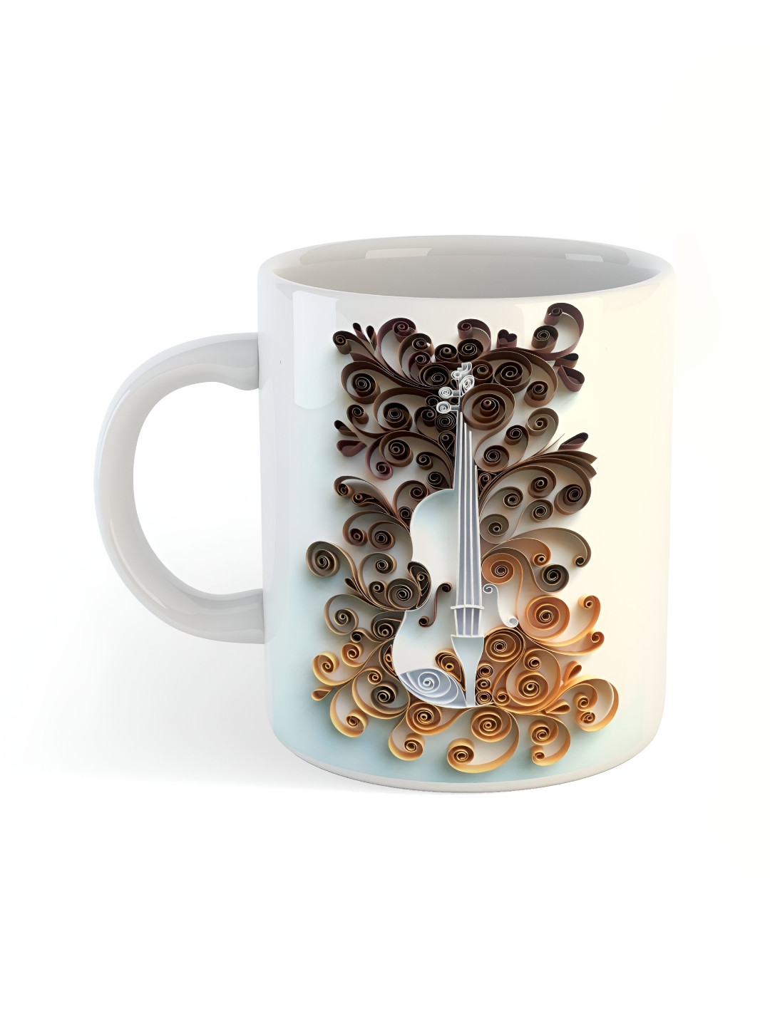Mr UVD White & Camel Brown Graphic Printed Ceramic Glossy Mug - 350 ml