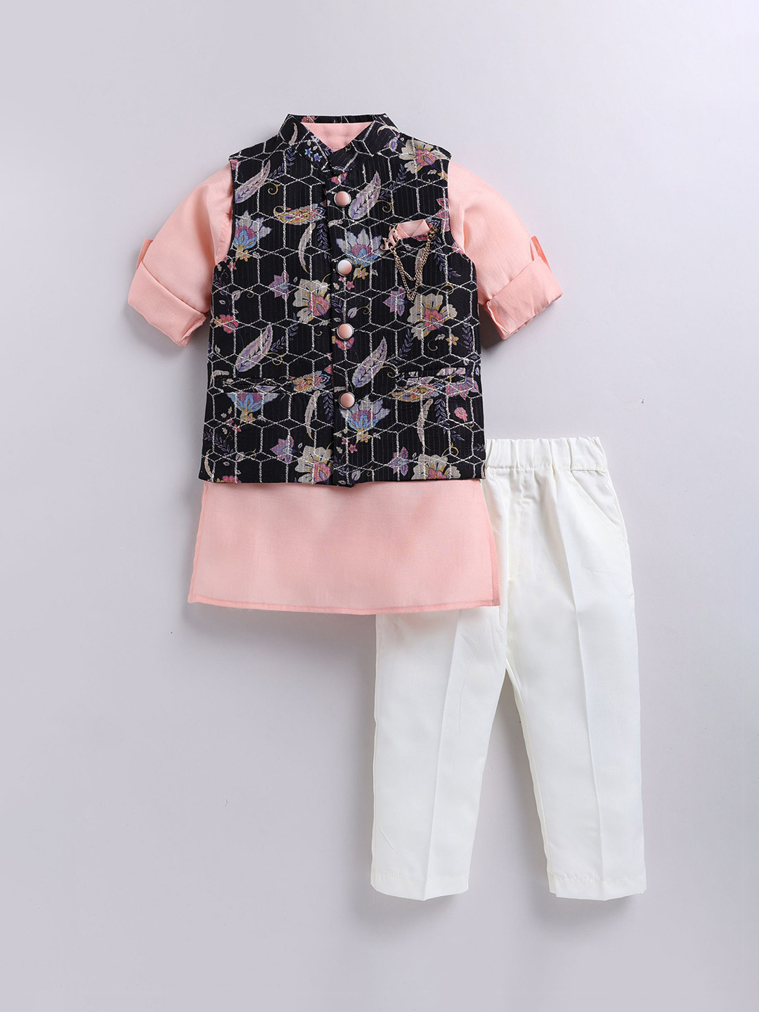 LITTLE COLLARS Boys Printed Regular Kurta & Pajama With Jacket